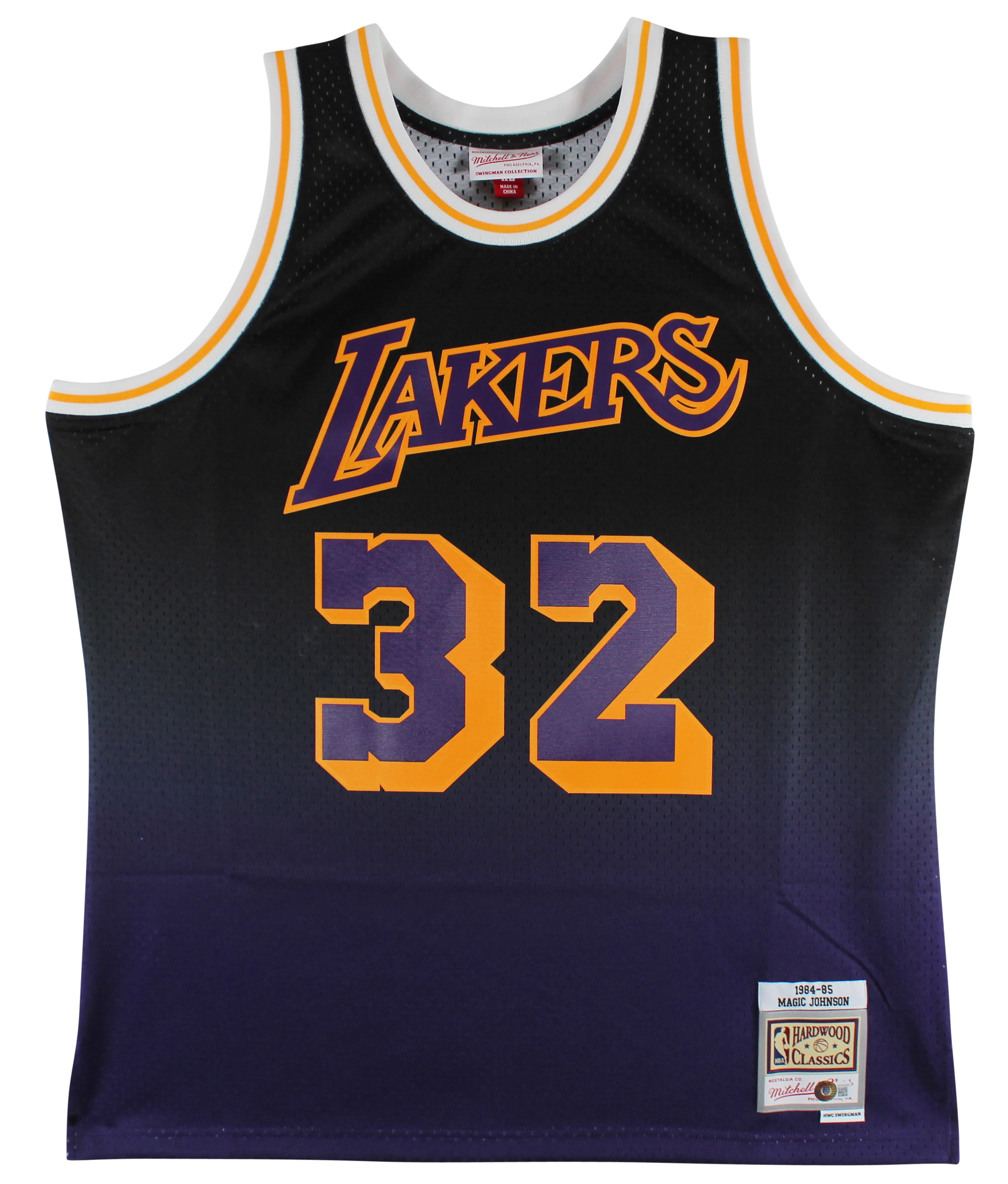 Lakers Magic Johnson Signed Black Two-Tone M&N 1984-85 HWC Swingman Jersey BAS W - Image 4