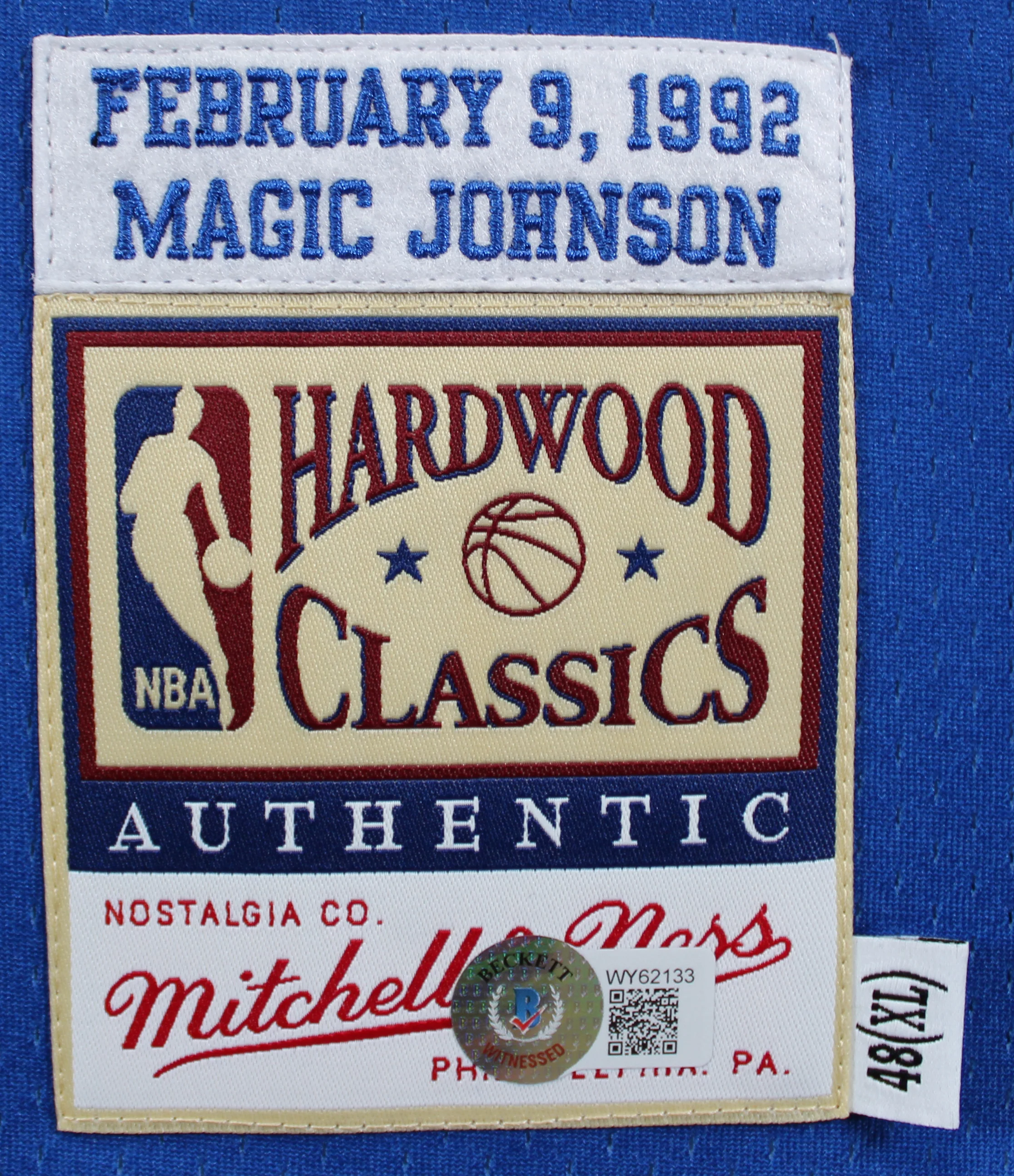 Lakers Magic Johnson Signed Blue M&N 1992 All-Star Authentic Jersey BAS Witness - Image 6