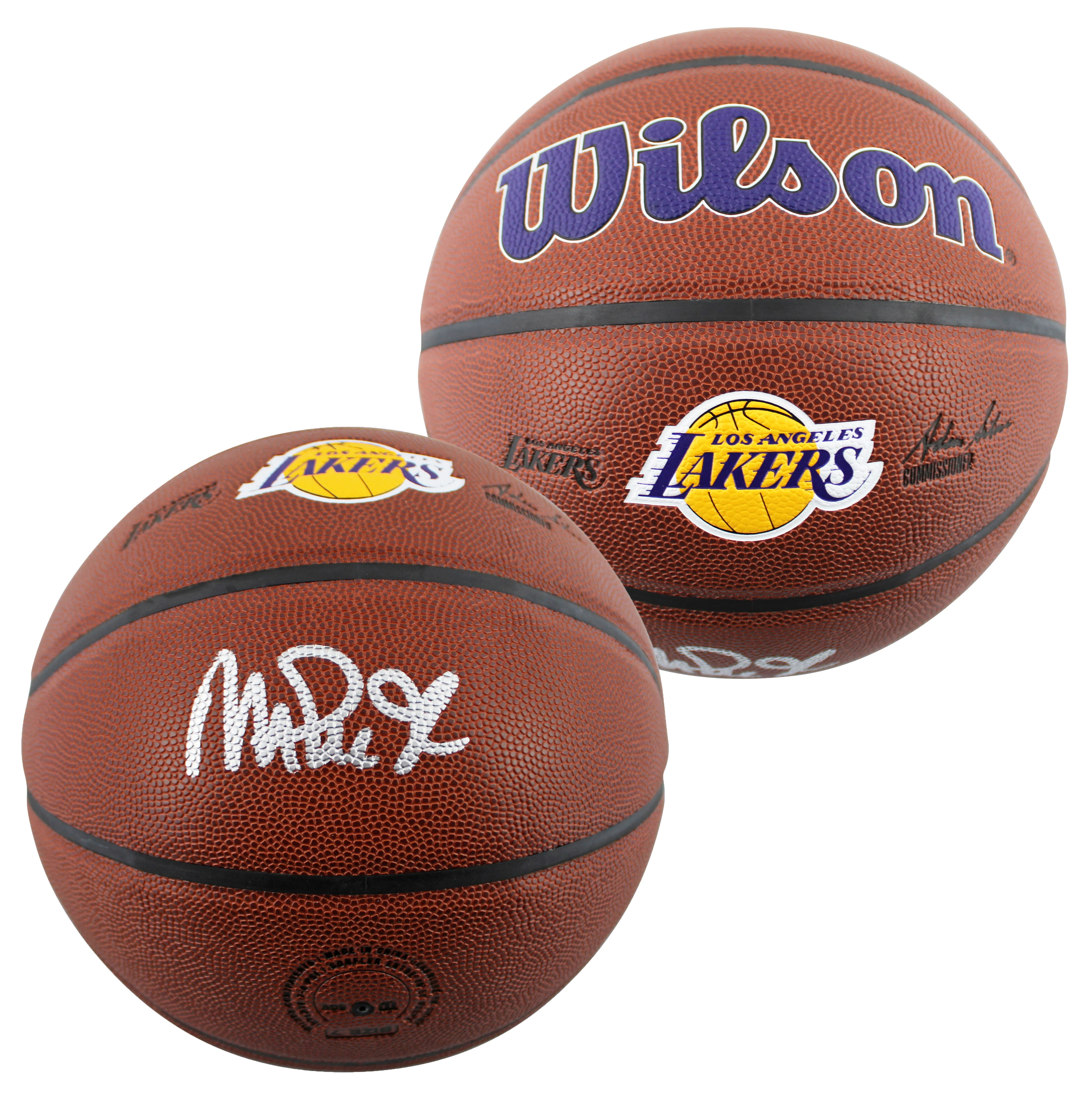 Lakers Magic Johnson Signed Brown Wilson Lakers Logo Basketball BAS Witnessed - Image 2