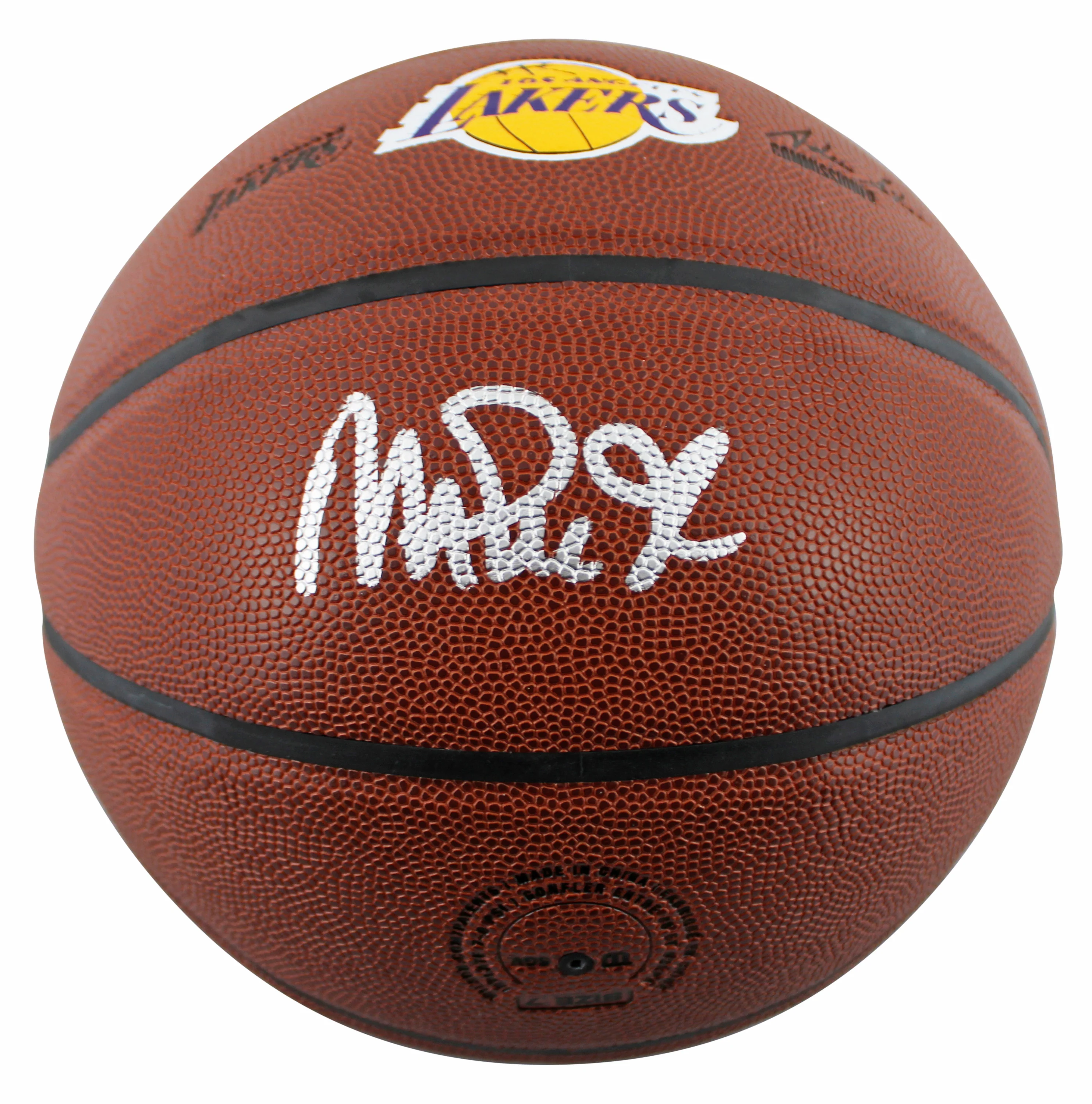 Lakers Magic Johnson Signed Brown Wilson Lakers Logo Basketball BAS Witnessed - Image 3