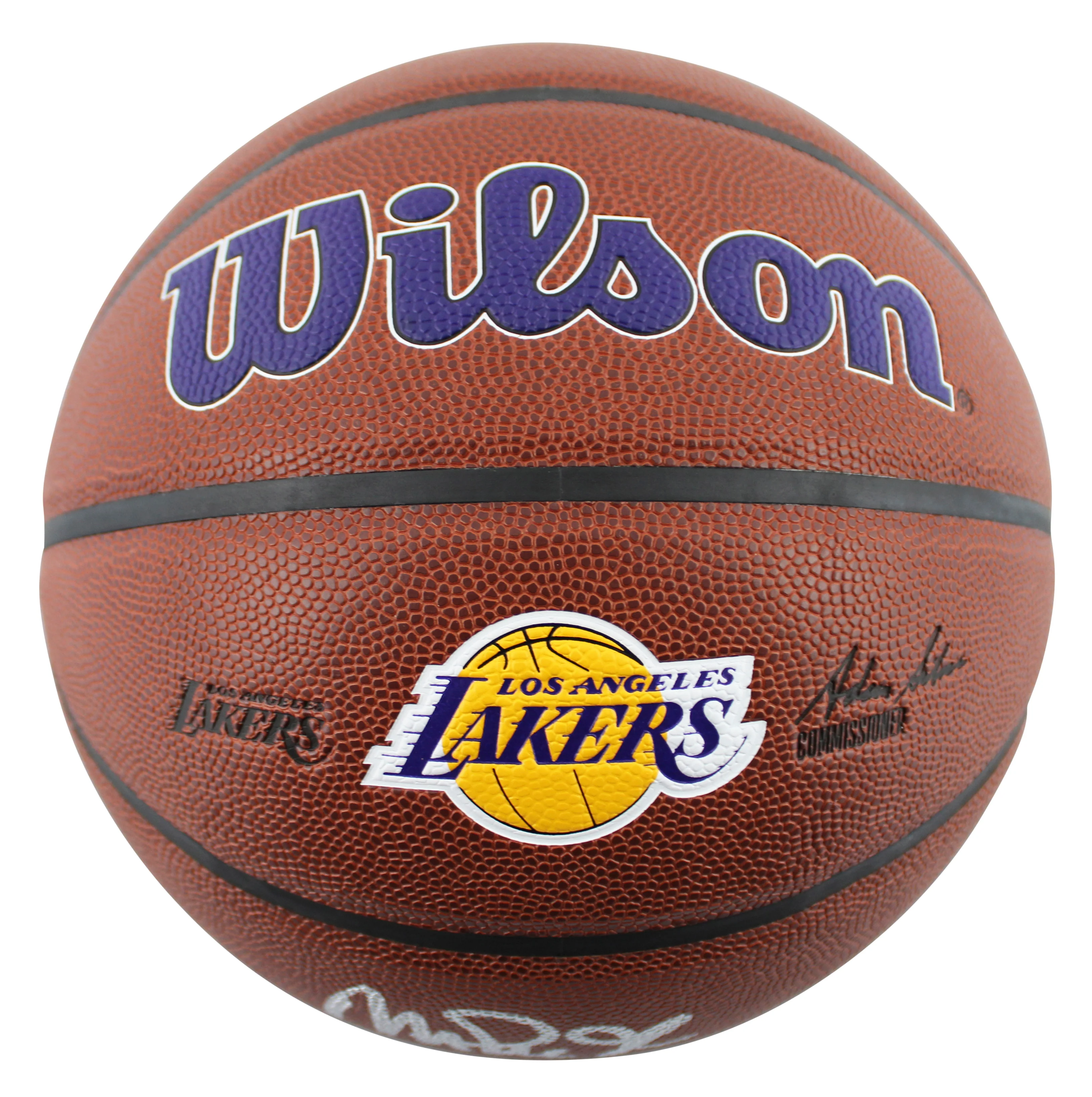 Lakers Magic Johnson Signed Brown Wilson Lakers Logo Basketball BAS Witnessed - Image 4