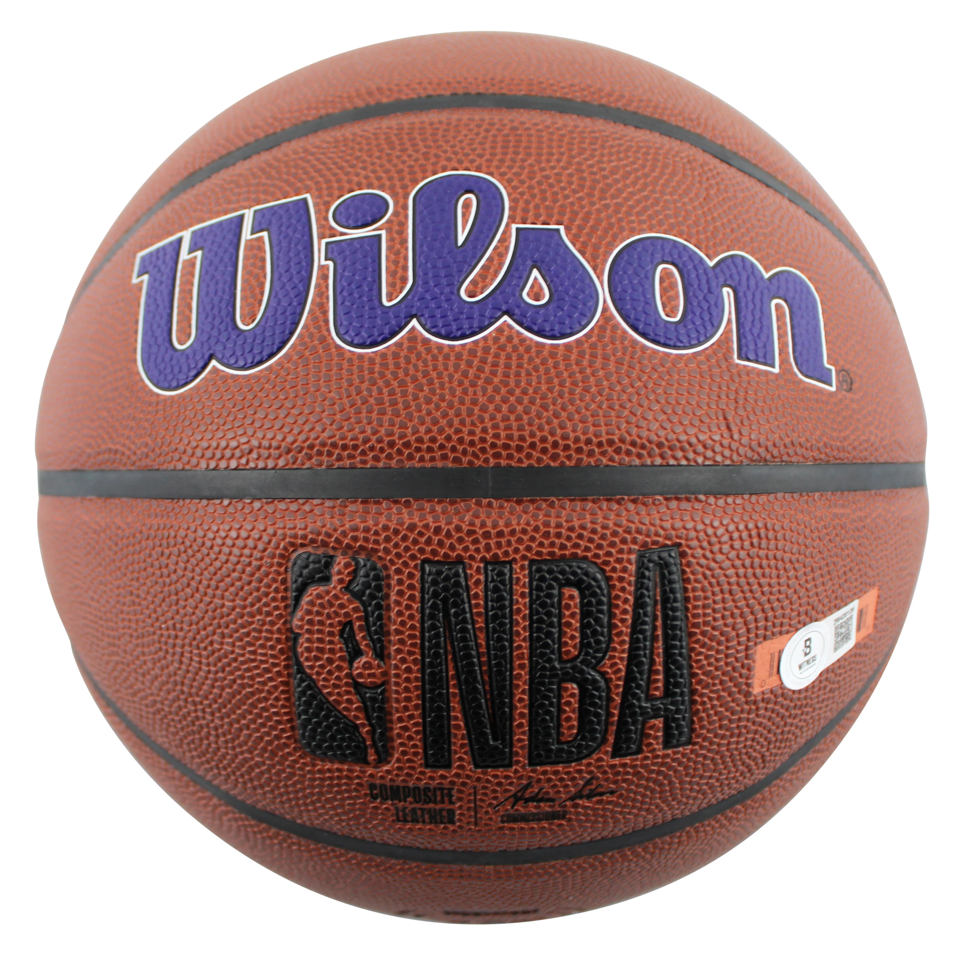 Lakers Magic Johnson Signed Brown Wilson Lakers Logo Basketball BAS Witnessed - Image 5