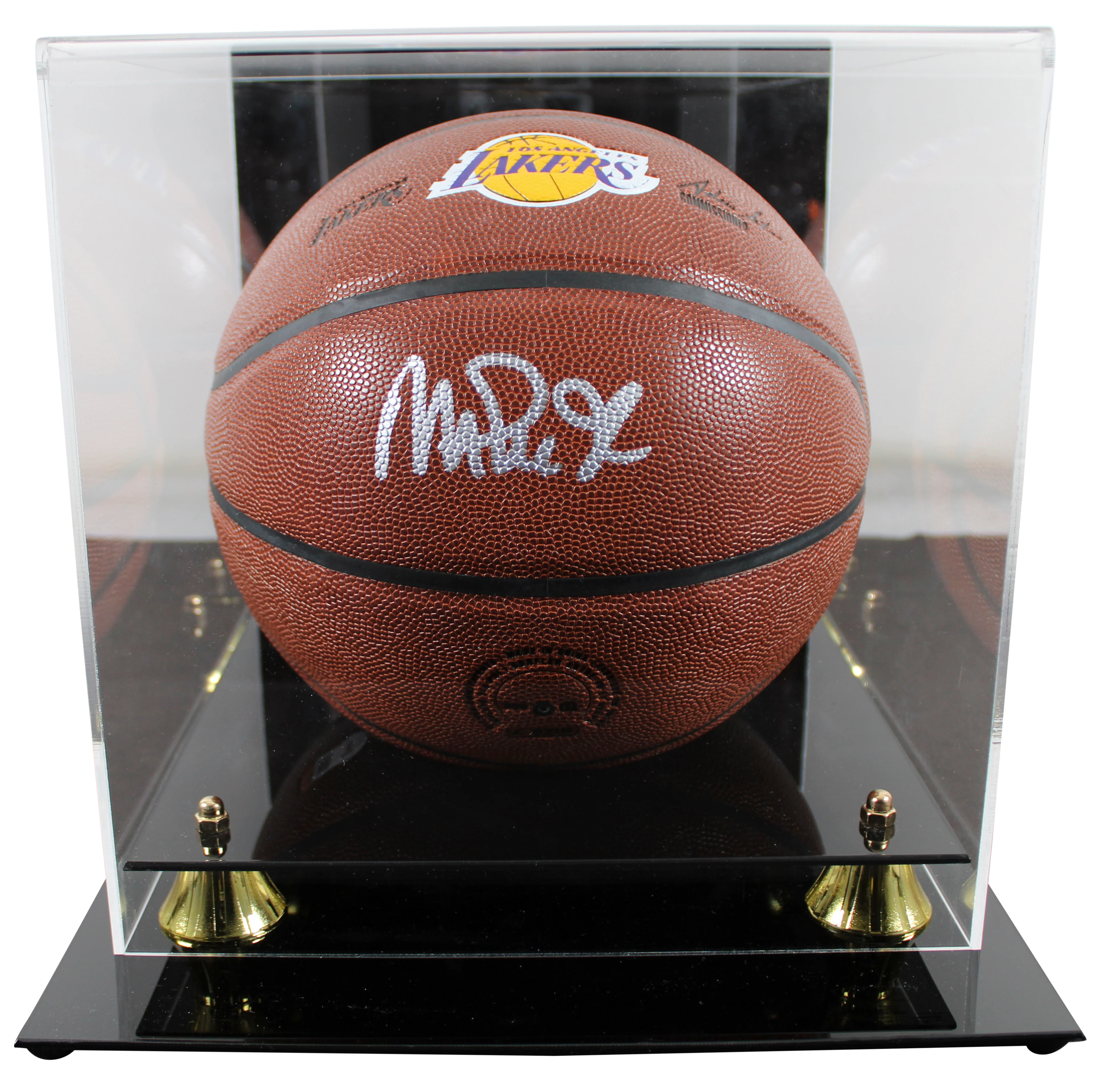 Lakers Magic Johnson Signed Brown Wilson Lakers Logo Basketball w/ Case BAS Wit - Image 2