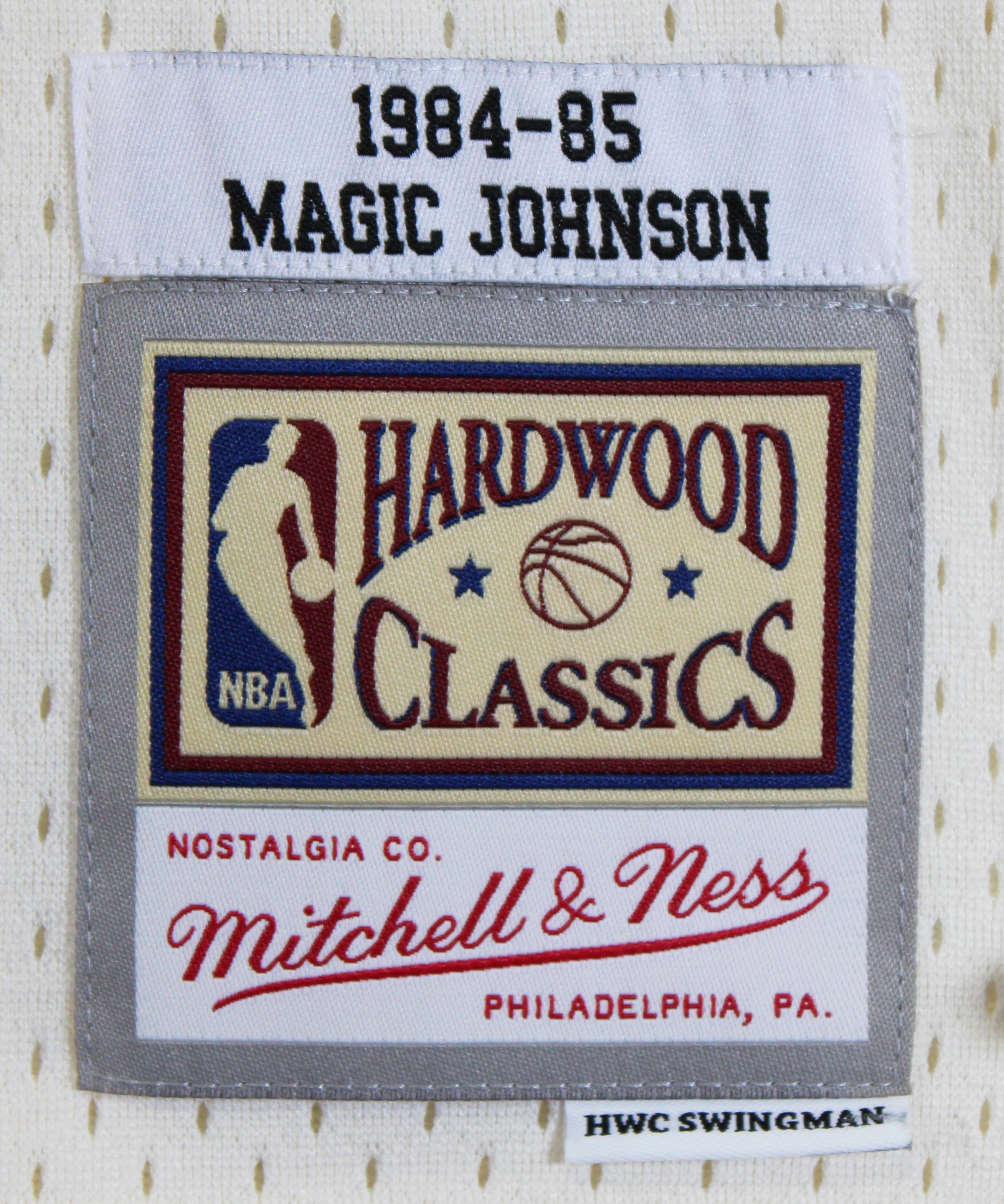 Lakers Magic Johnson Signed Cream 1984-85 M&N HWC Swingman Jersey BAS Witnessed - Image 7