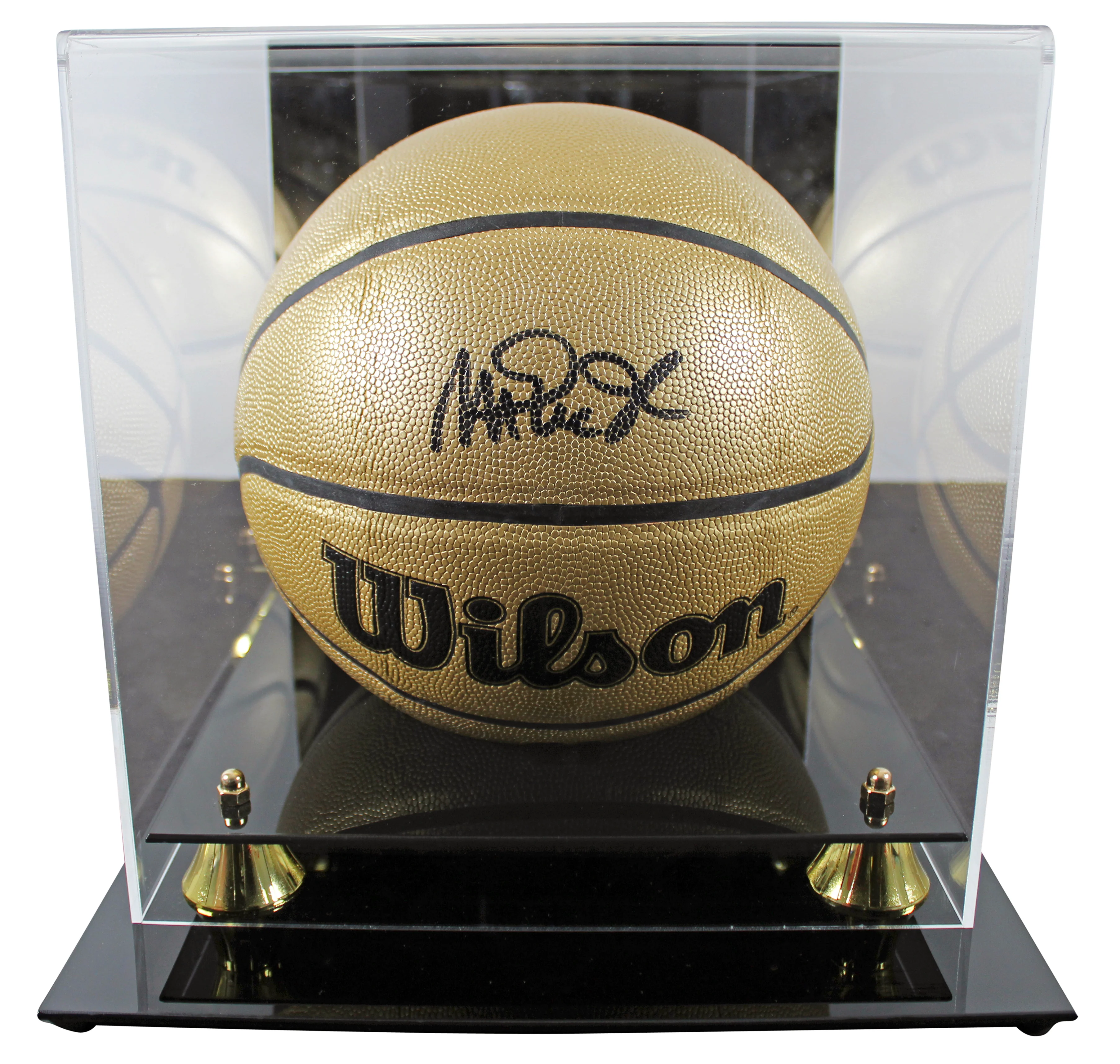 Lakers Magic Johnson Signed Gold Wilson 75th Anniversary Basketball w/case BAS W - Image 2