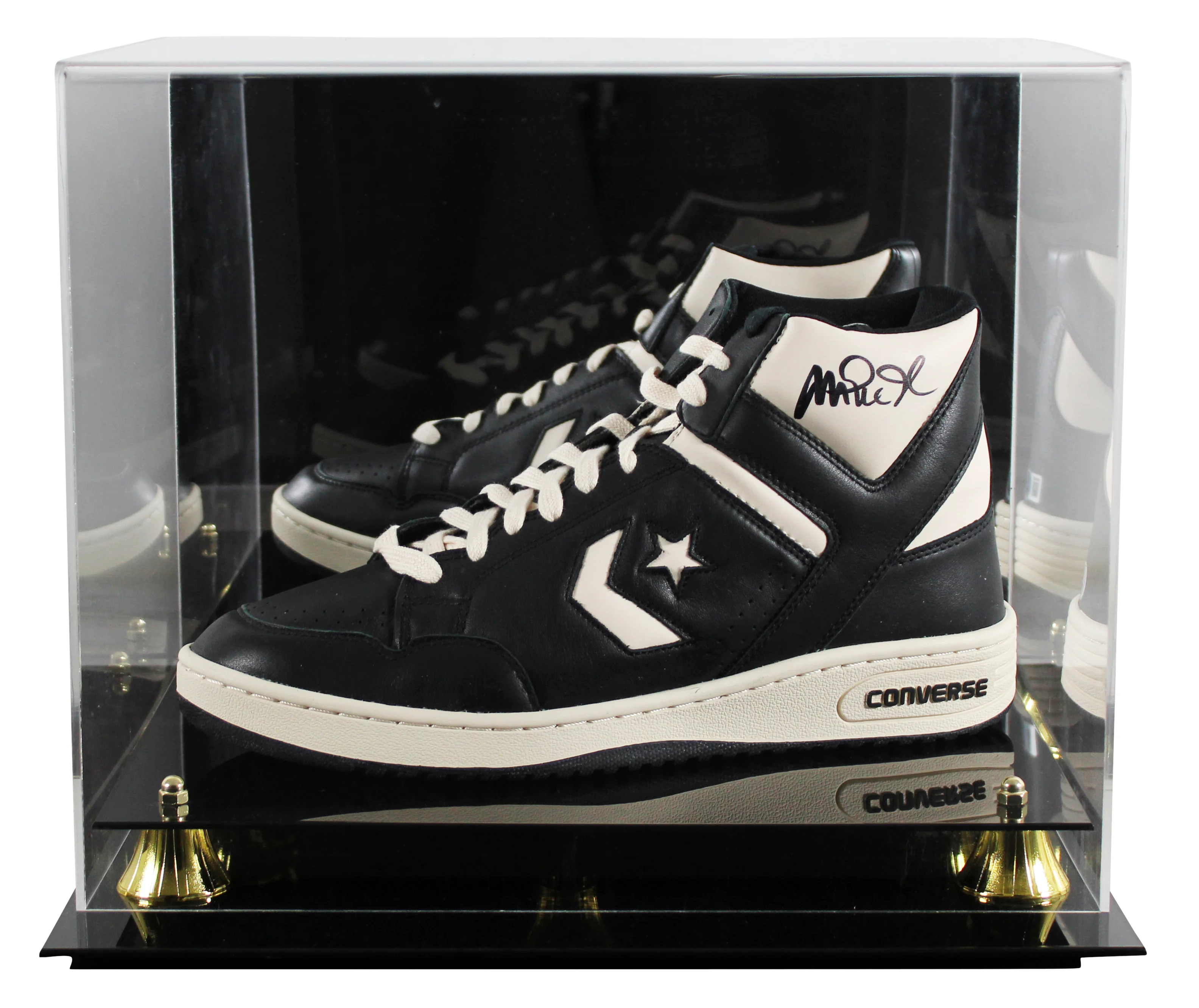 Lakers Magic Johnson Signed Left B&W Converse Weapon Shoe W/ Case BAS Witness 3