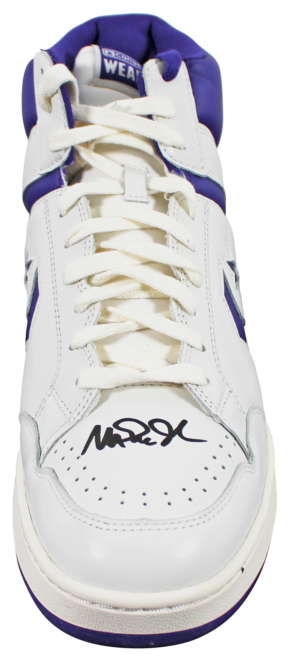 Lakers Magic Johnson Signed Left Purple & White Converse Weapon Shoe BAS Wit 2 - Image 4