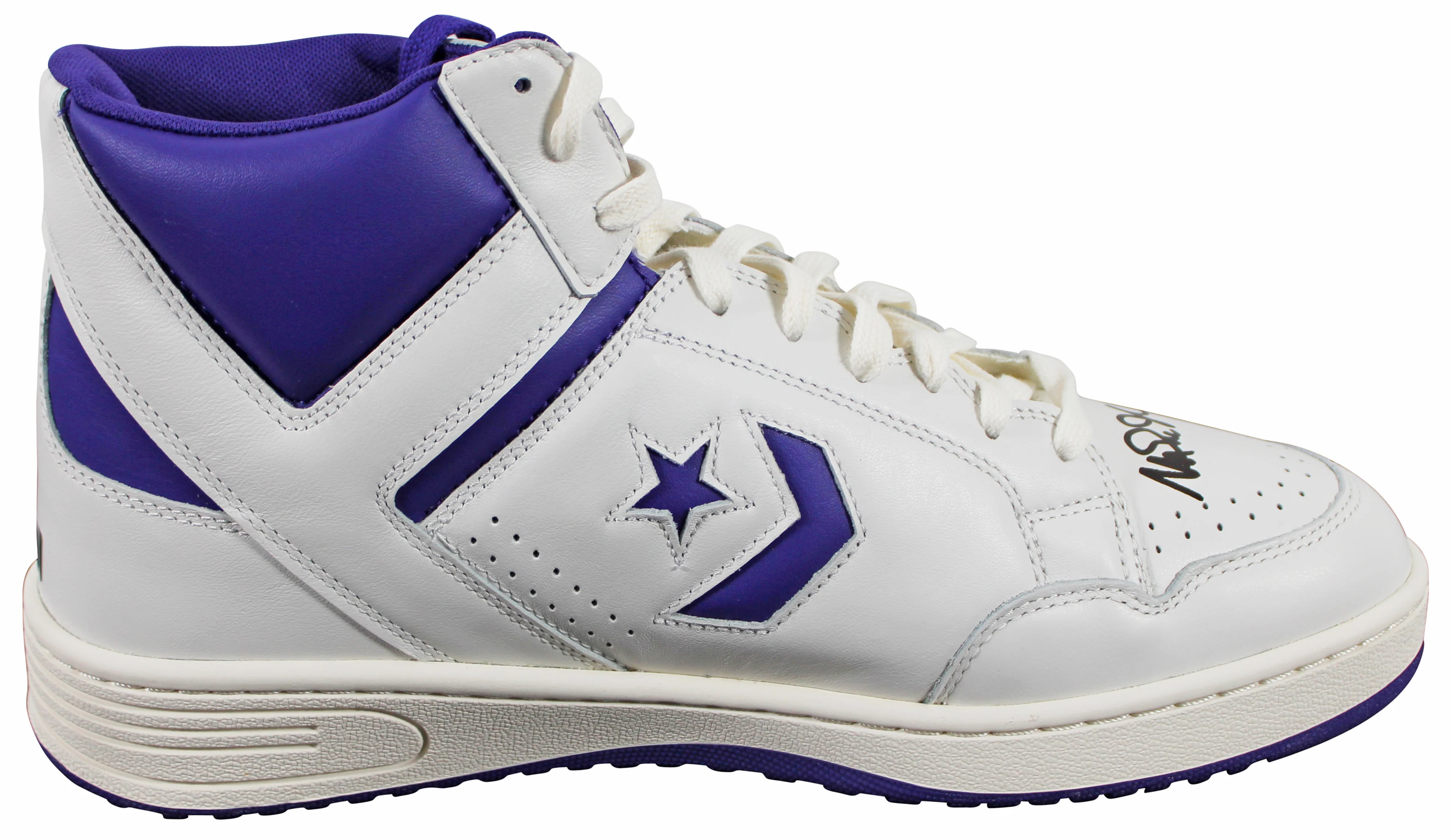 Lakers Magic Johnson Signed Left Purple & White Converse Weapon Shoe BAS Wit 2 - Image 6