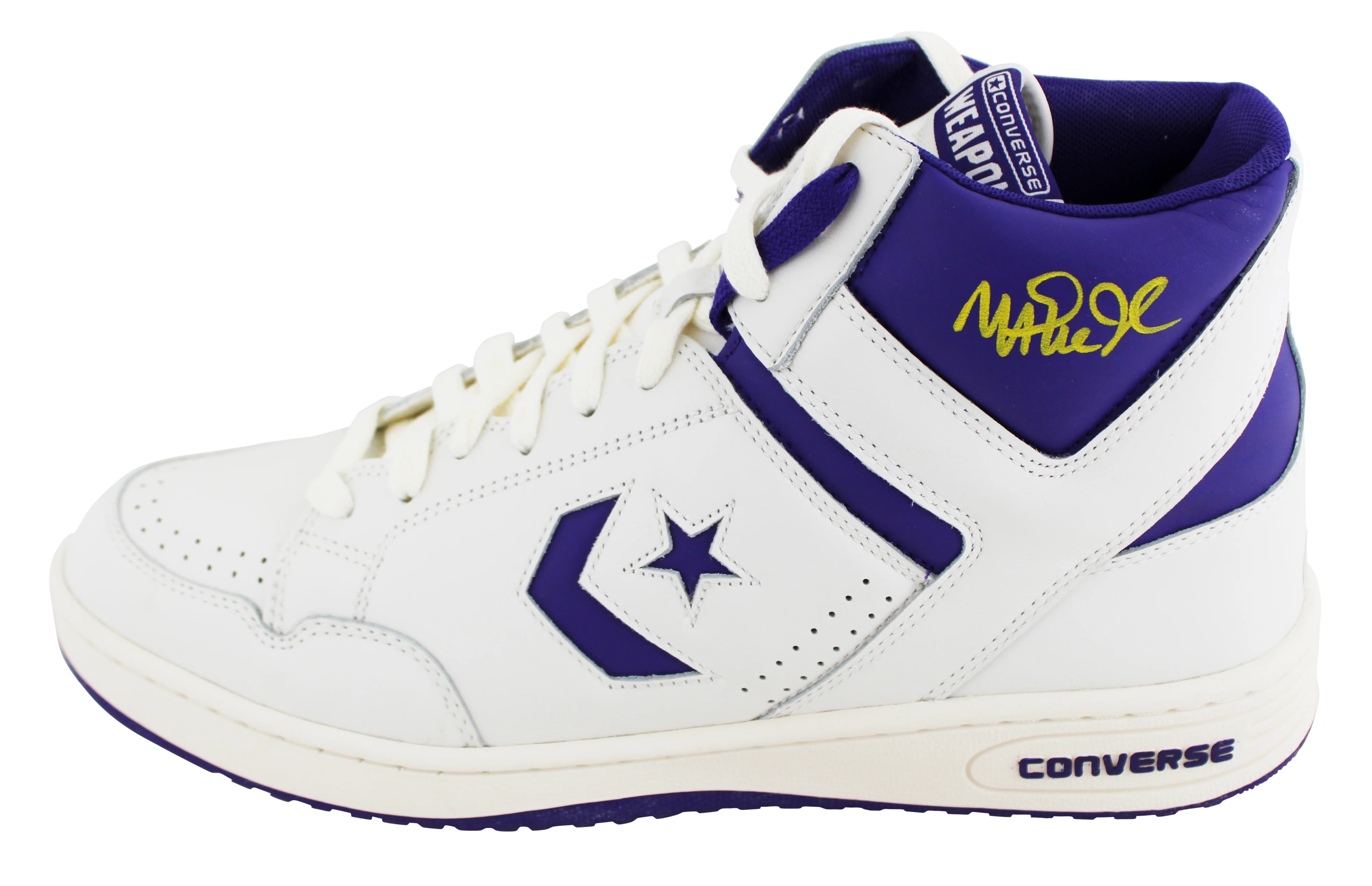 Lakers Magic Johnson Signed Left Purple & White Converse Weapon Shoe BAS Wit 3 - Image 2