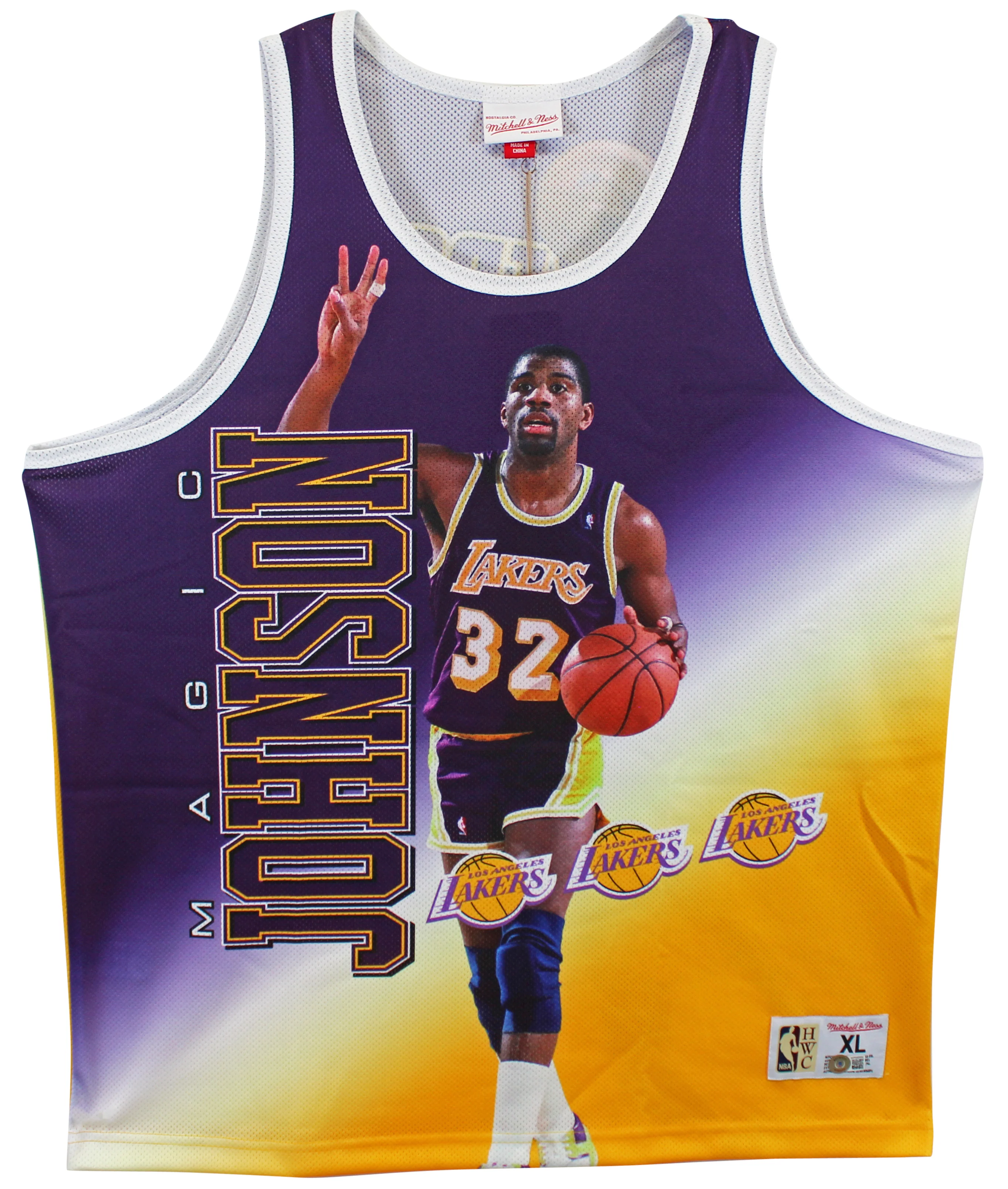 Lakers Magic Johnson Signed M&N HWC Portrait Jersey BAS Witnessed #WP68506 - Image 4
