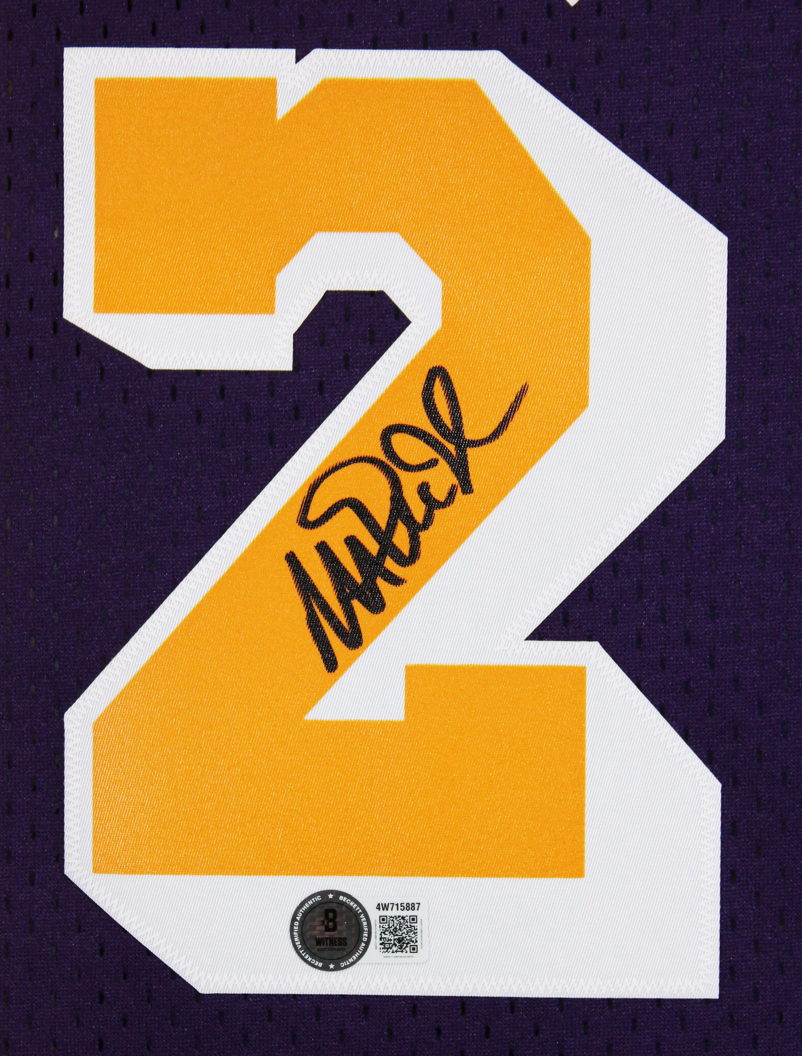 Lakers Magic Johnson Signed Purple & Yellow M&N 84-85 HWC Swingman Jersey BAS W - Image 4