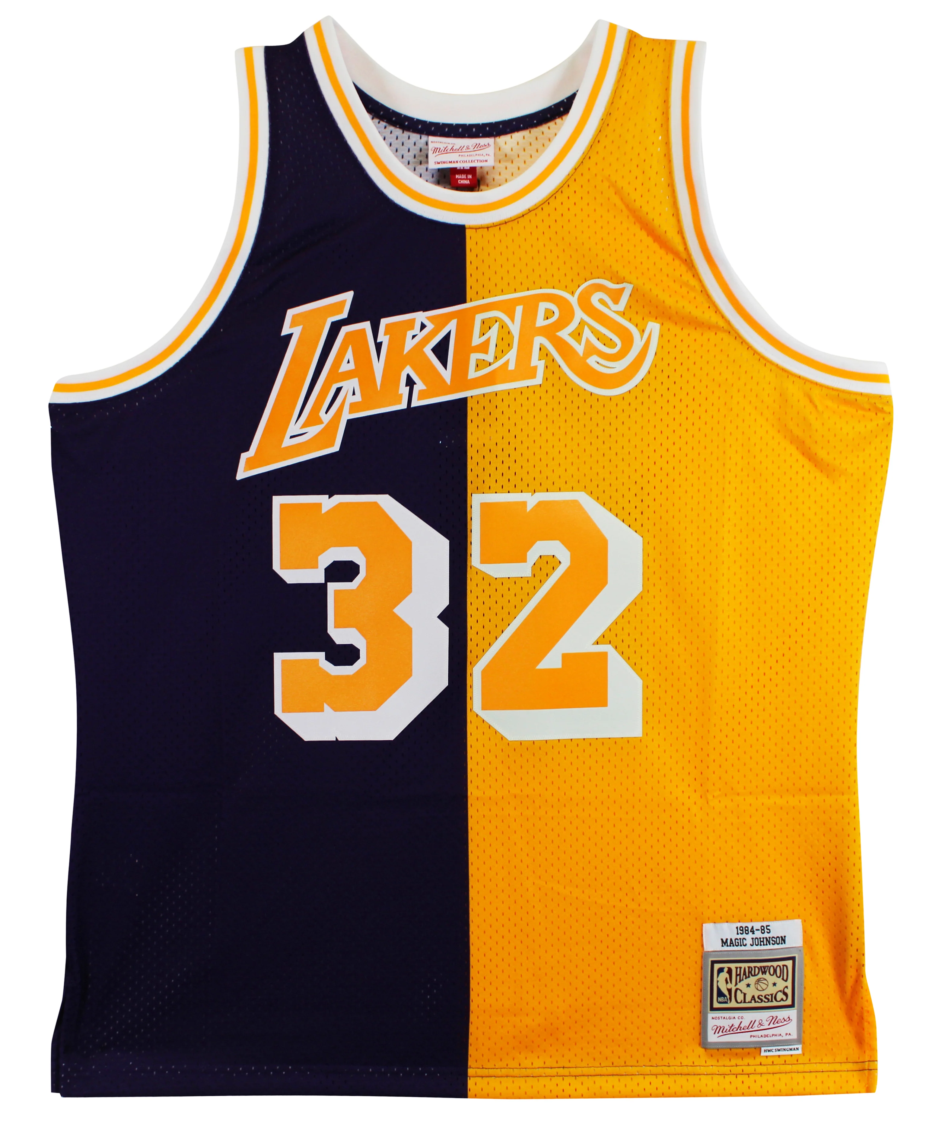Lakers Magic Johnson Signed Purple & Yellow M&N 84-85 HWC Swingman Jersey BAS W - Image 5