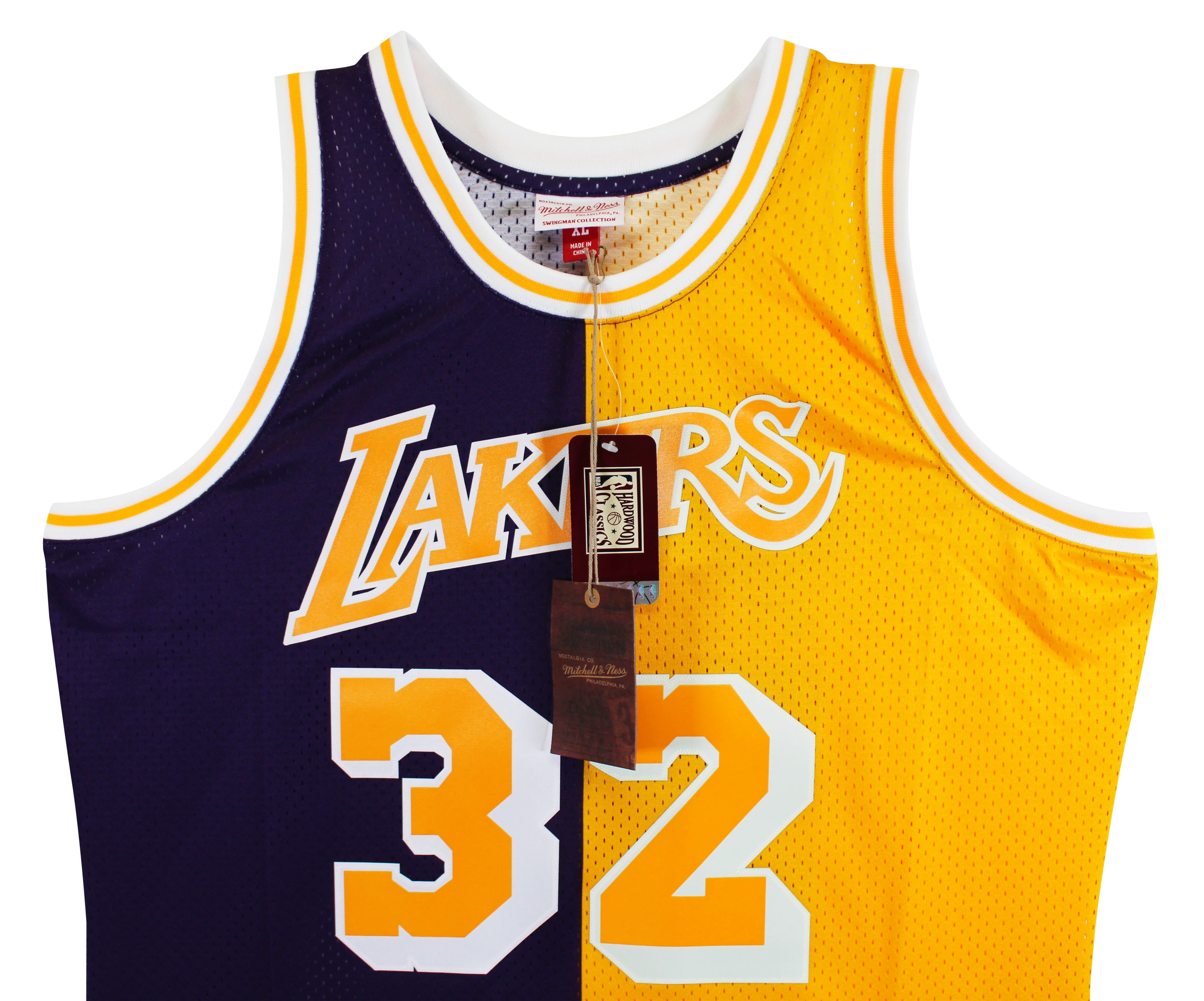 Lakers Magic Johnson Signed Purple & Yellow M&N 84-85 HWC Swingman Jersey BAS W - Image 6