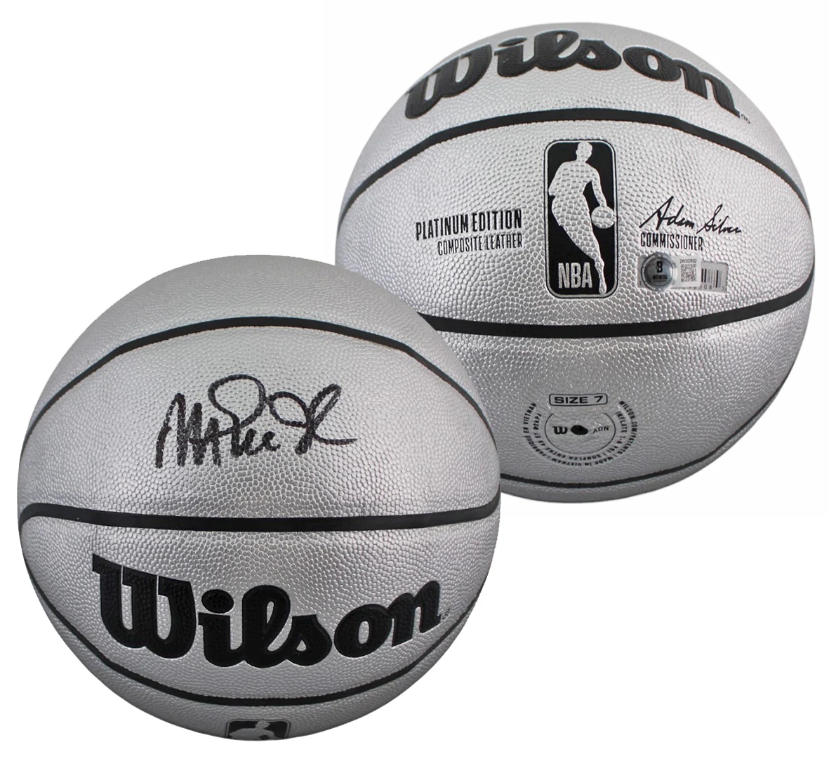 Lakers Magic Johnson Signed Silver Wilson Basketball W/ Case BAS Witnessed - Image 3