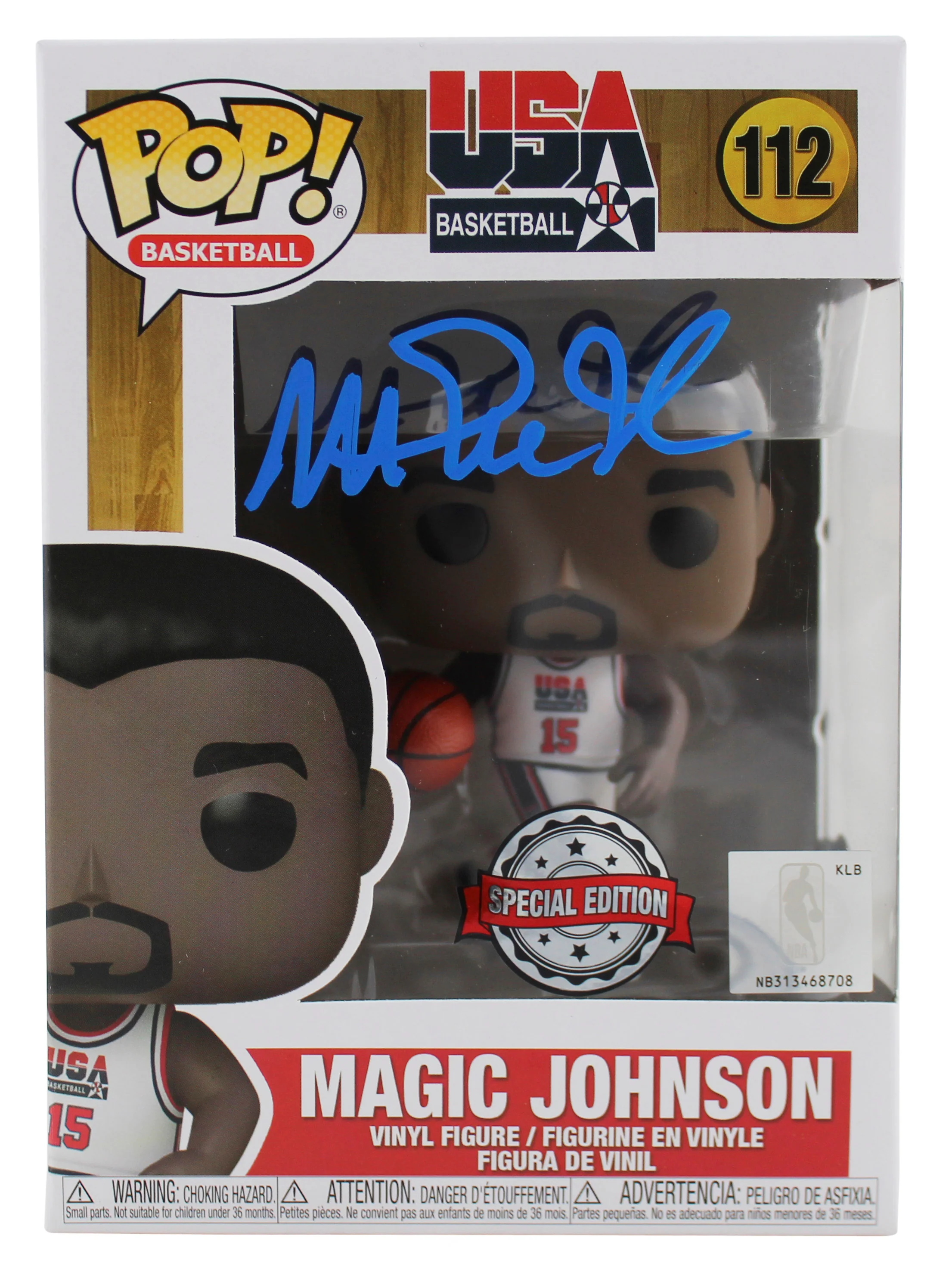 Lakers Magic Johnson Signed USA #112 Funko Pop Vinyl Figure w/ Blue Sig BAS Wit - Image 2