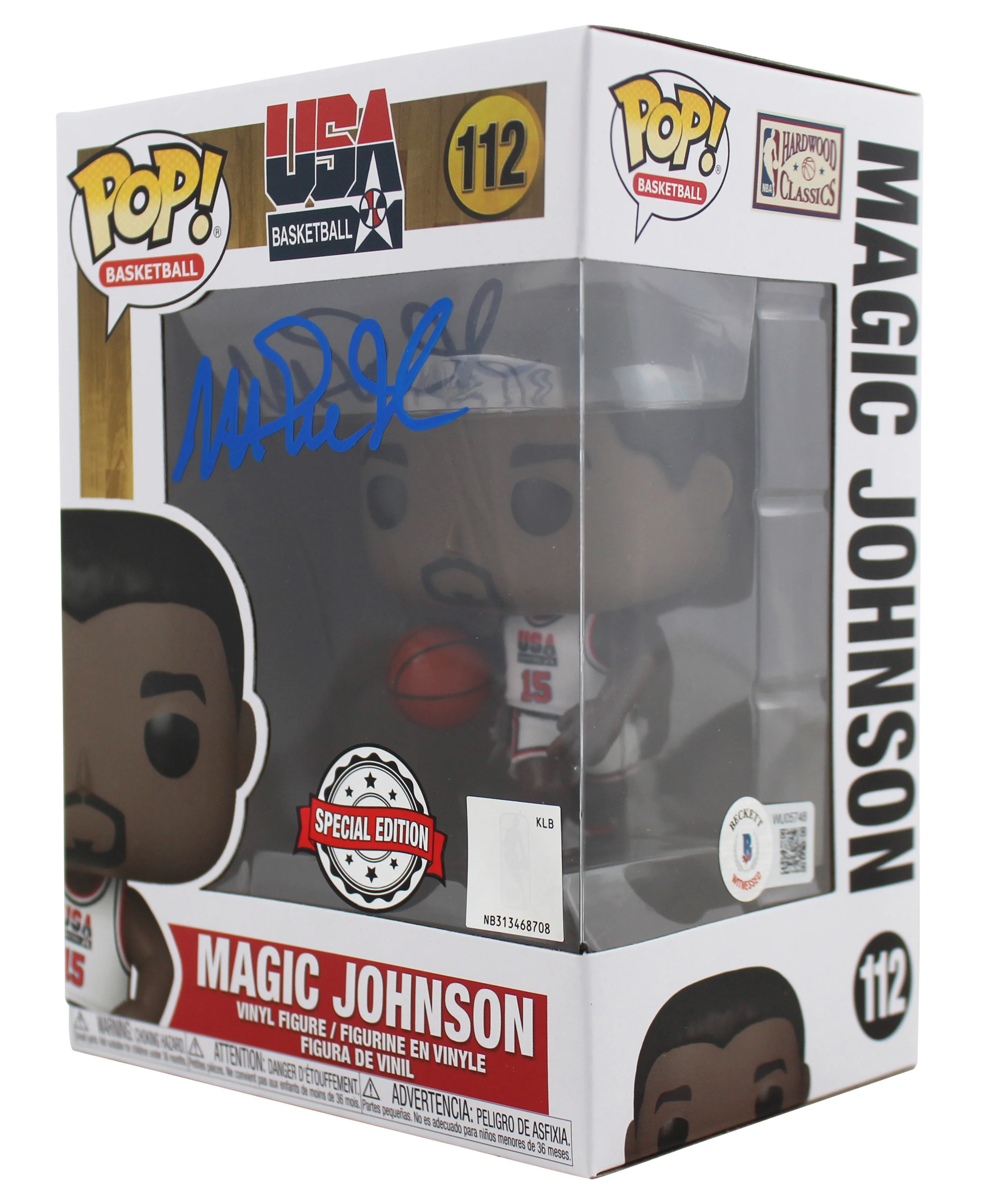Lakers Magic Johnson Signed USA #112 Funko Pop Vinyl Figure w/ Blue Sig BAS Wit - Image 3