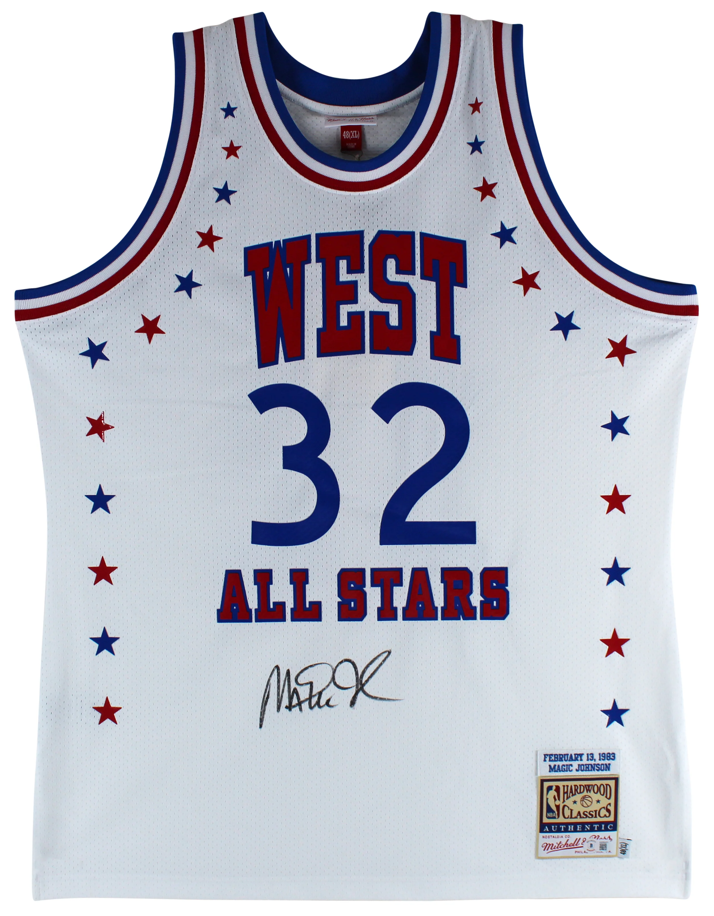 Lakers Magic Johnson Signed White 1983 All-Star M&N Authentic Jersey BAS Witness - Image 2
