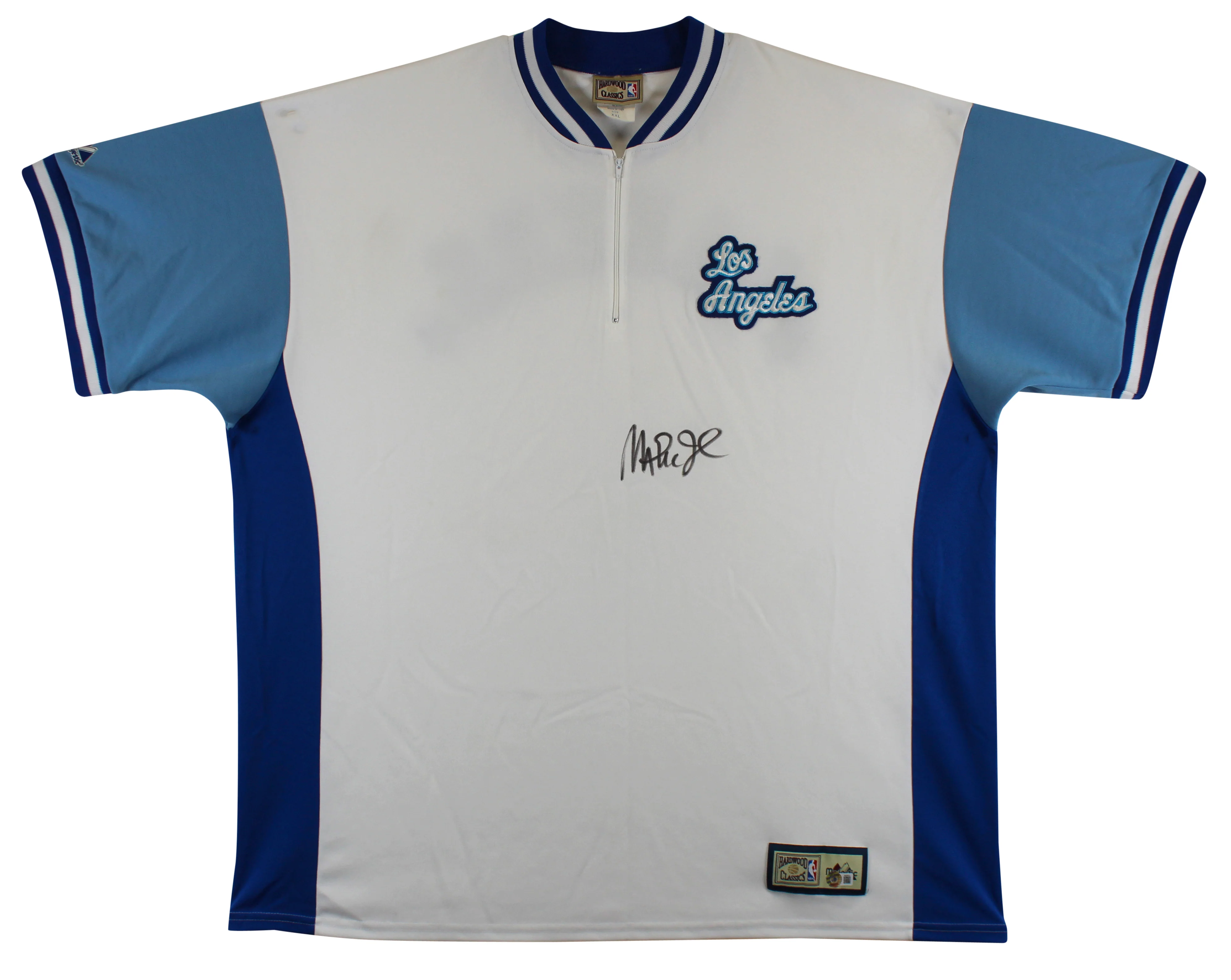 Lakers Magic Johnson Signed White Majestic HWC Warmup Shirt BAS Witness #W205612 - Image 2