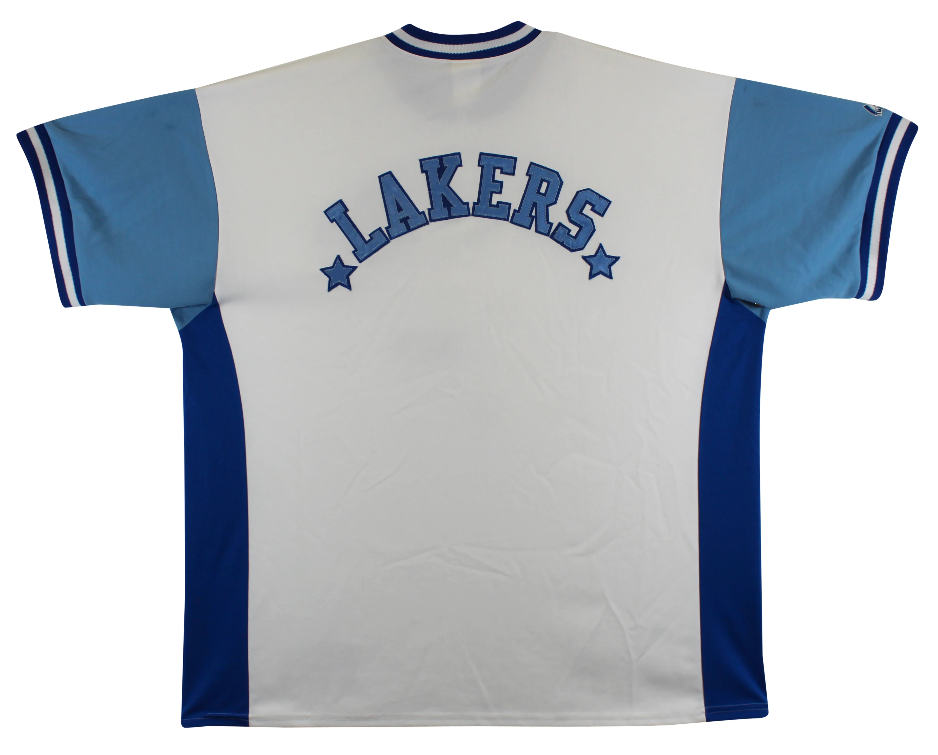 Lakers Magic Johnson Signed White Majestic HWC Warmup Shirt BAS Witness #W205612 - Image 5