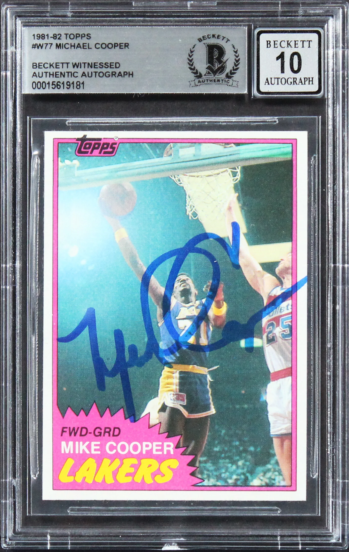 Lakers Michael Cooper Authentic Signed 1981 Topps #W77 Card Auto 10! BAS Slabbed - Image 2