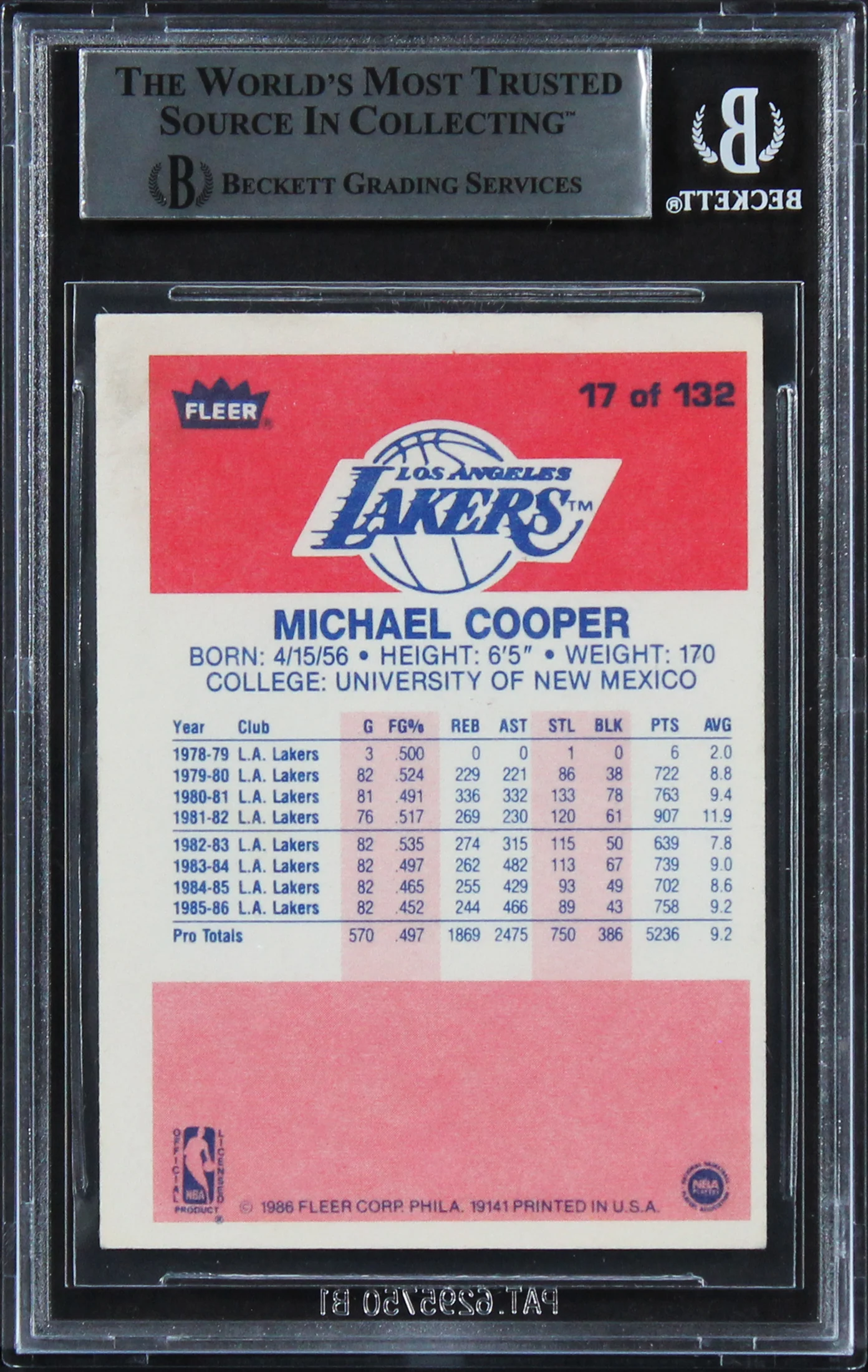 Lakers Michael Cooper Authentic Signed 1986 Fleer #17 Card BAS Slabbed - Image 3