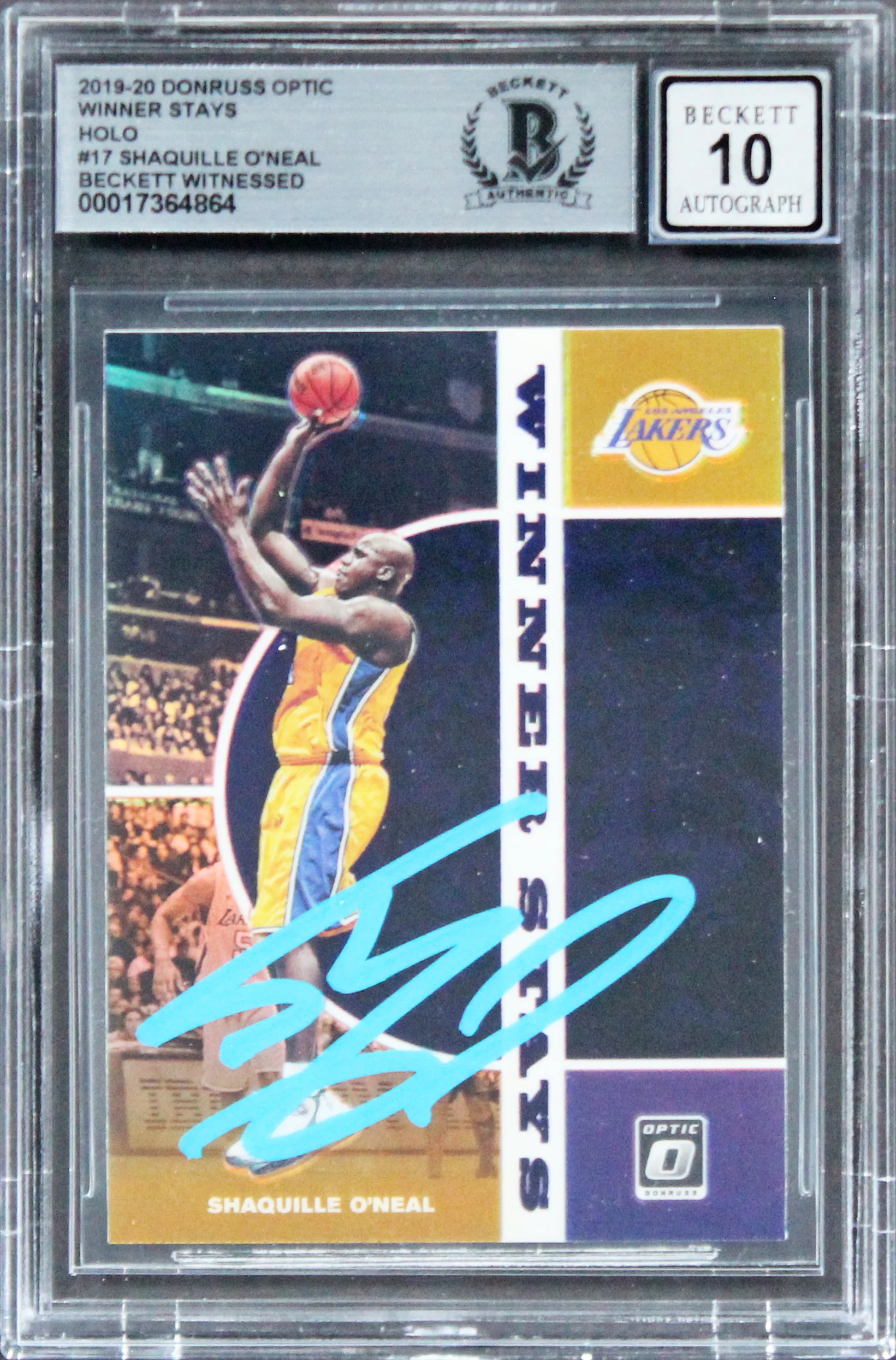 Lakers Shaq O'Neal Signed 2019 Donruss Optic WS Holo #17 Card AG GM 10! BAS Slab - Image 2