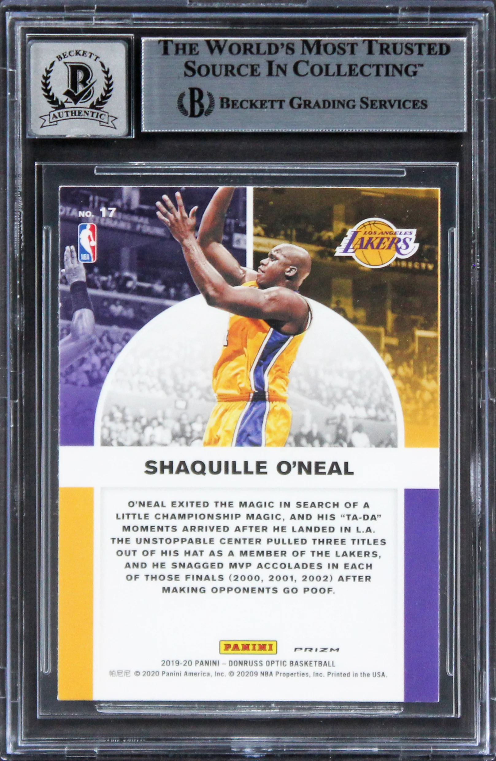 Lakers Shaq O'Neal Signed 2019 Donruss Optic WS Holo #17 Card AG GM 10! BAS Slab - Image 3