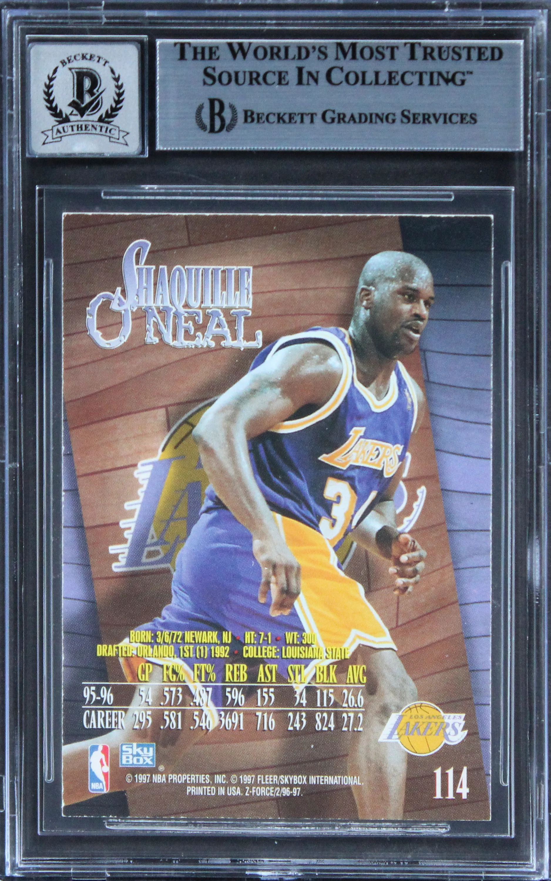 Lakers Shaquille O'Neal Authentic Signed 1996 Z-Force #114 Card Auto 10 BAS Slab - Image 3