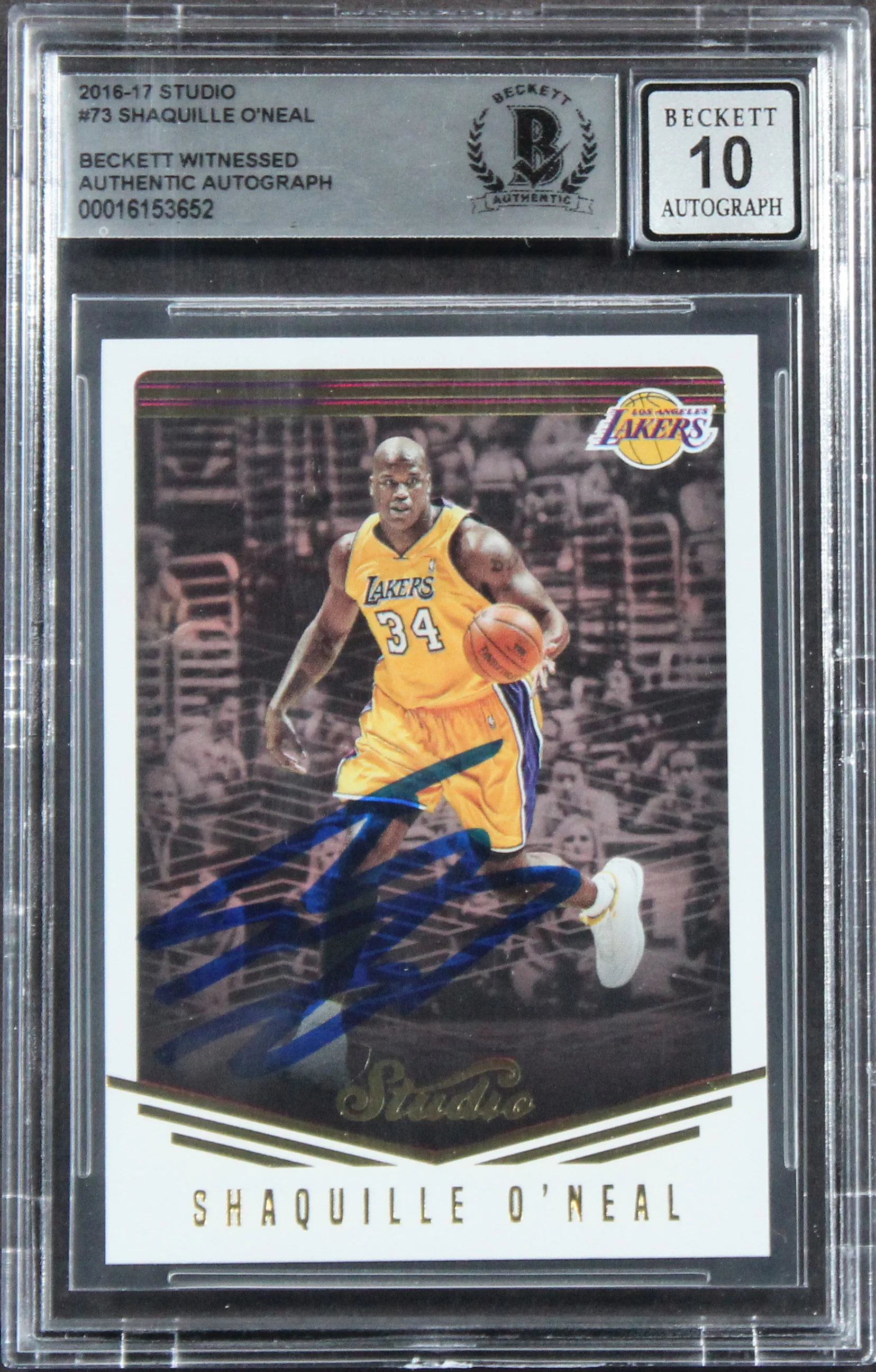 Lakers Shaquille O'Neal Authentic Signed 2016 Studio #73 Card Auto 10! BAS Slab - Image 2