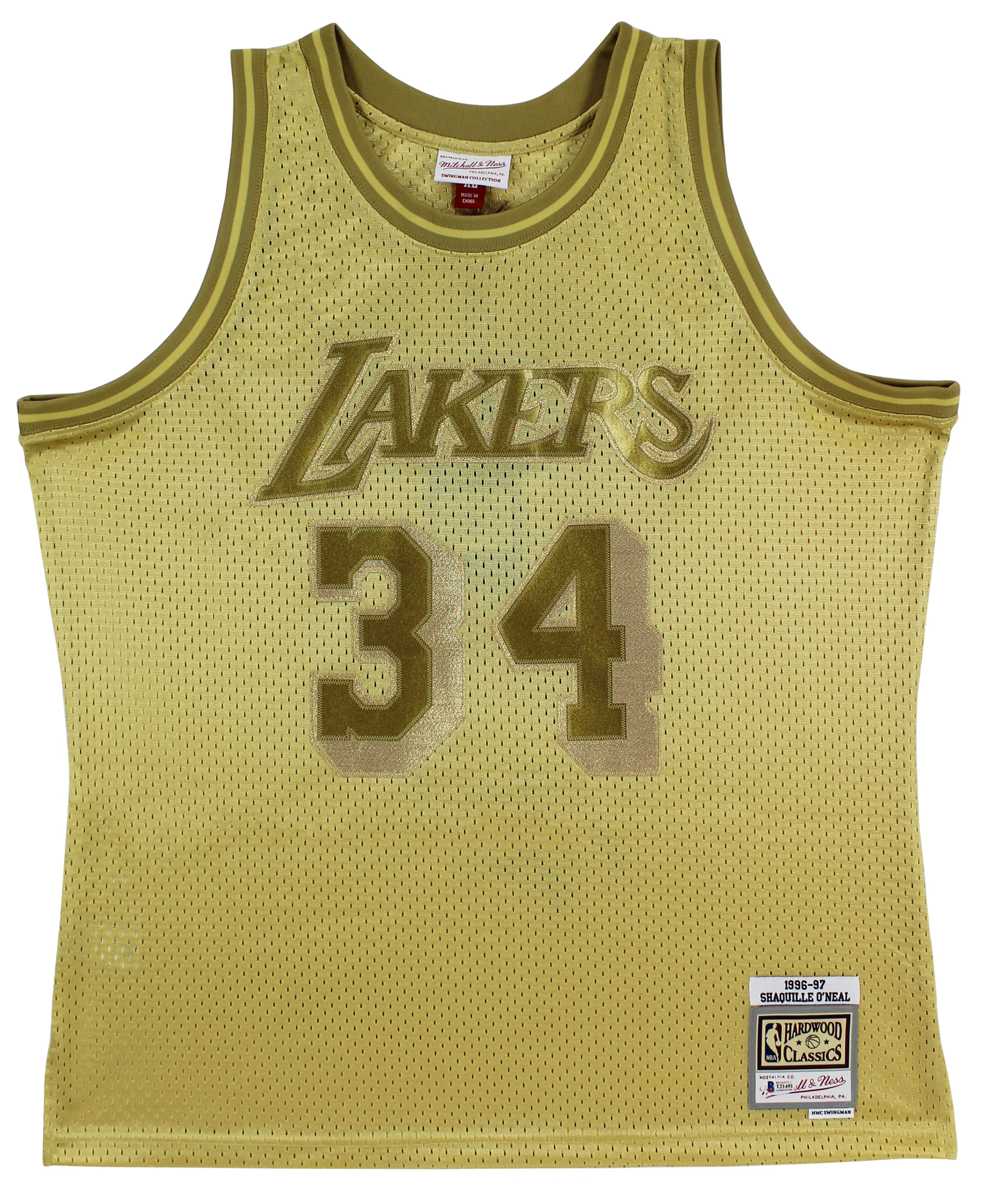 Lakers Shaquille O'Neal Authentic Signed Gold 96-97 M&N HWC Swingman Jersey BAS - Image 4