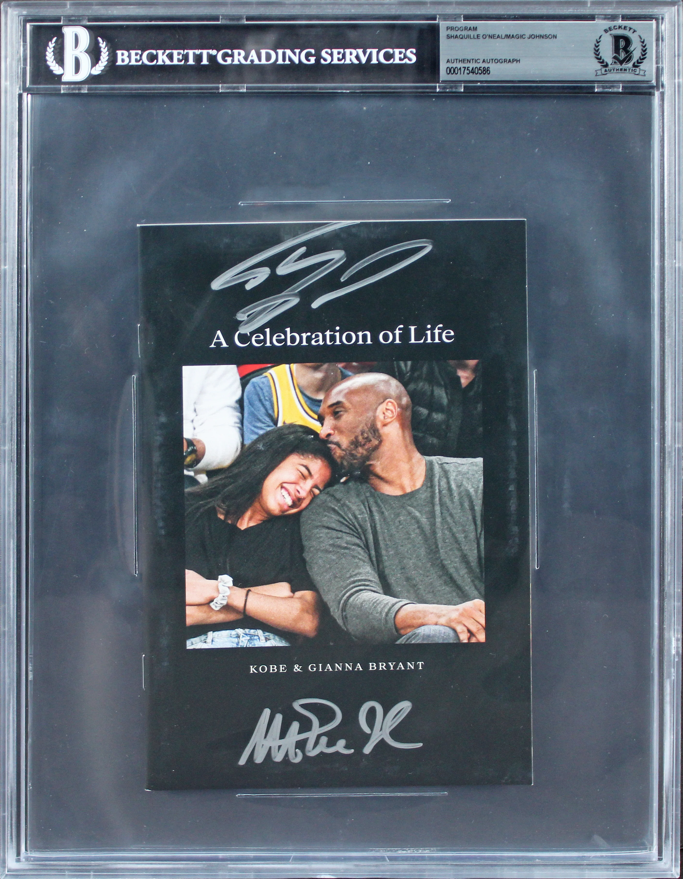 Lakers Shaquille O'Neal & Magic Johnson Signed Kobe Bryant COL Program BAS Slab - Image 2