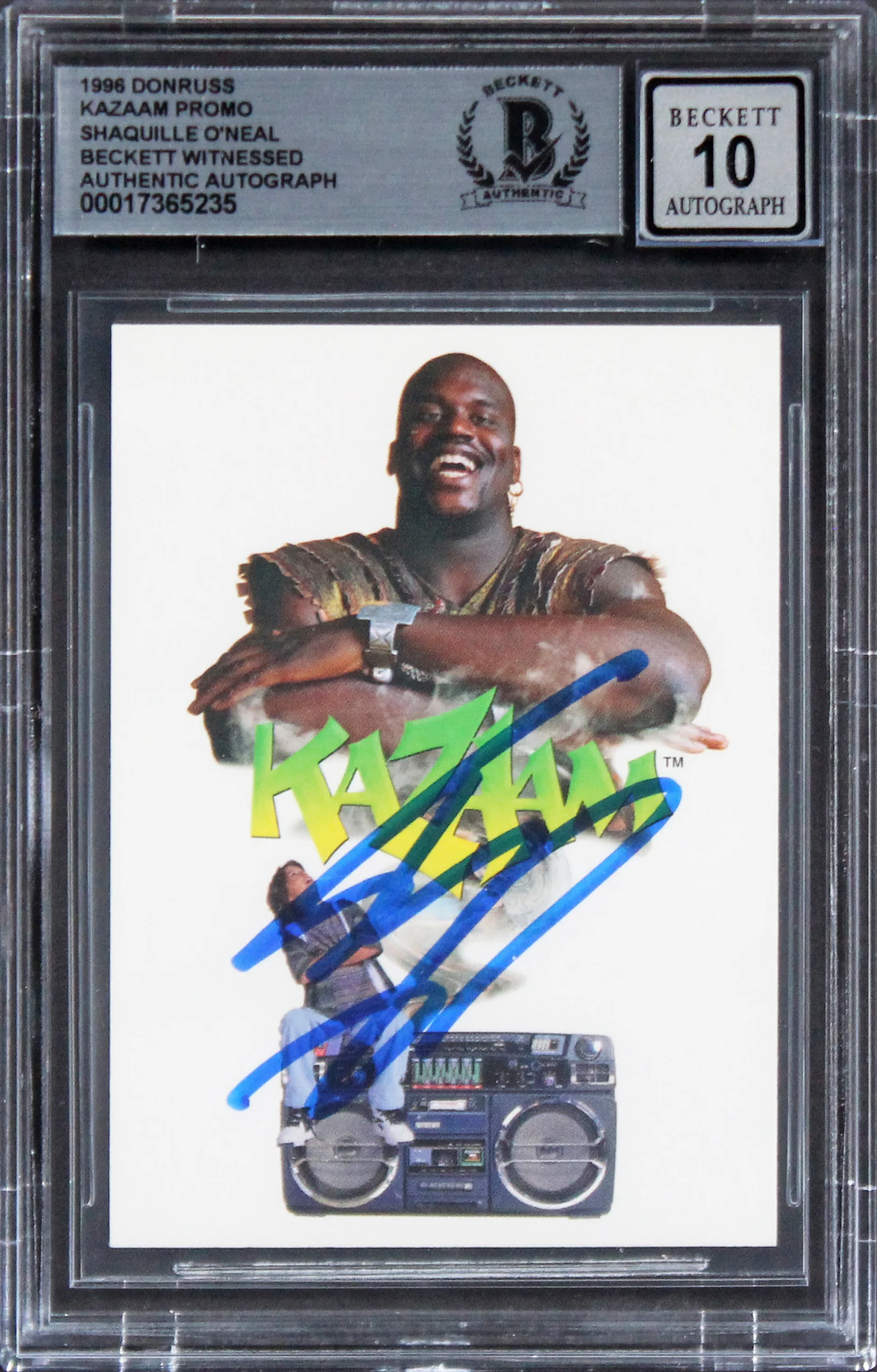 Lakers Shaquille O'Neal Signed 1996 Donruss Kazaam Promo Card Auto 10! BAS Slab - Image 2