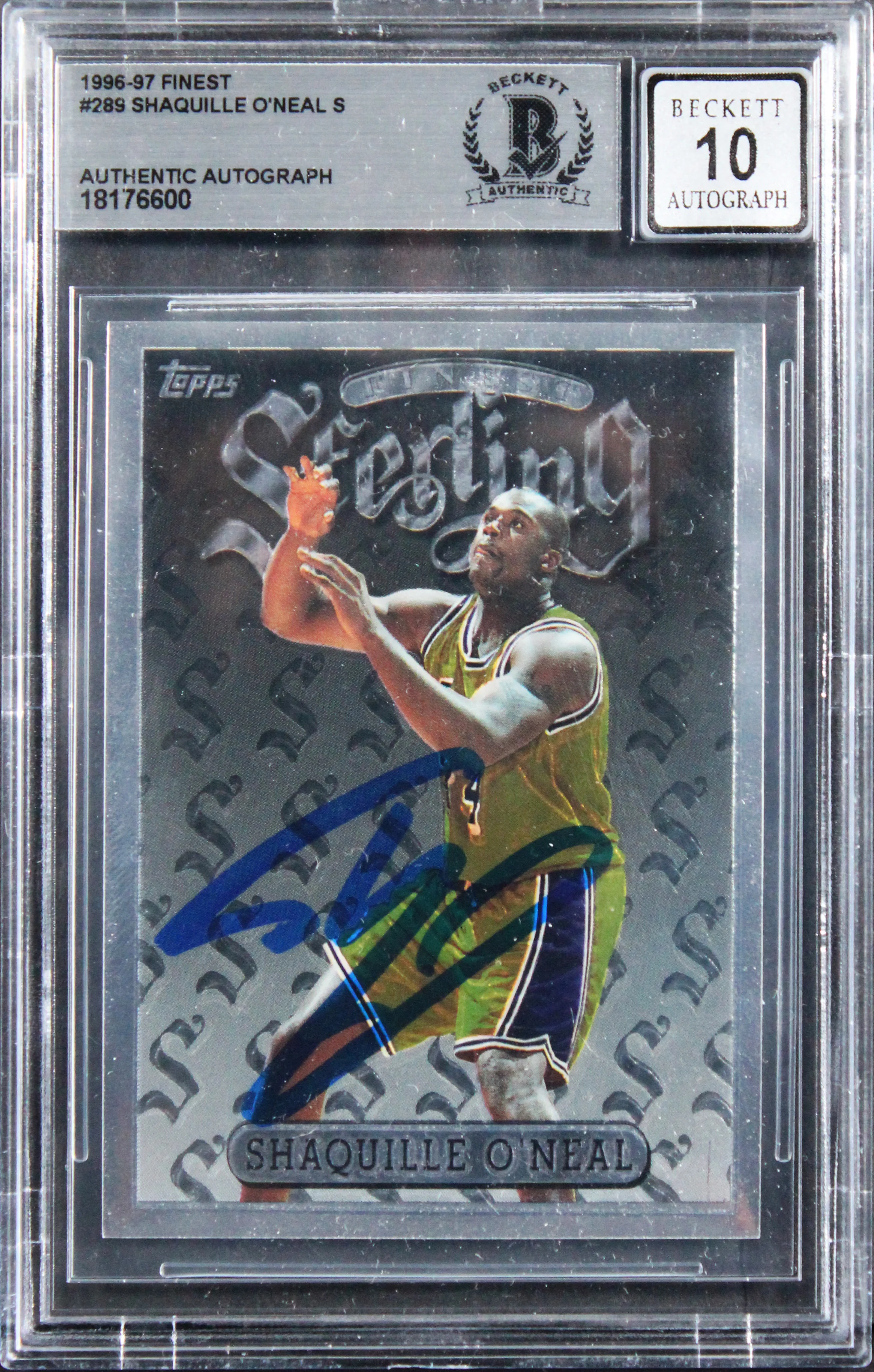 Lakers Shaquille O'Neal Signed 1996 Finest #289 Card Auto Grade 10! BAS Slabbed - Image 2