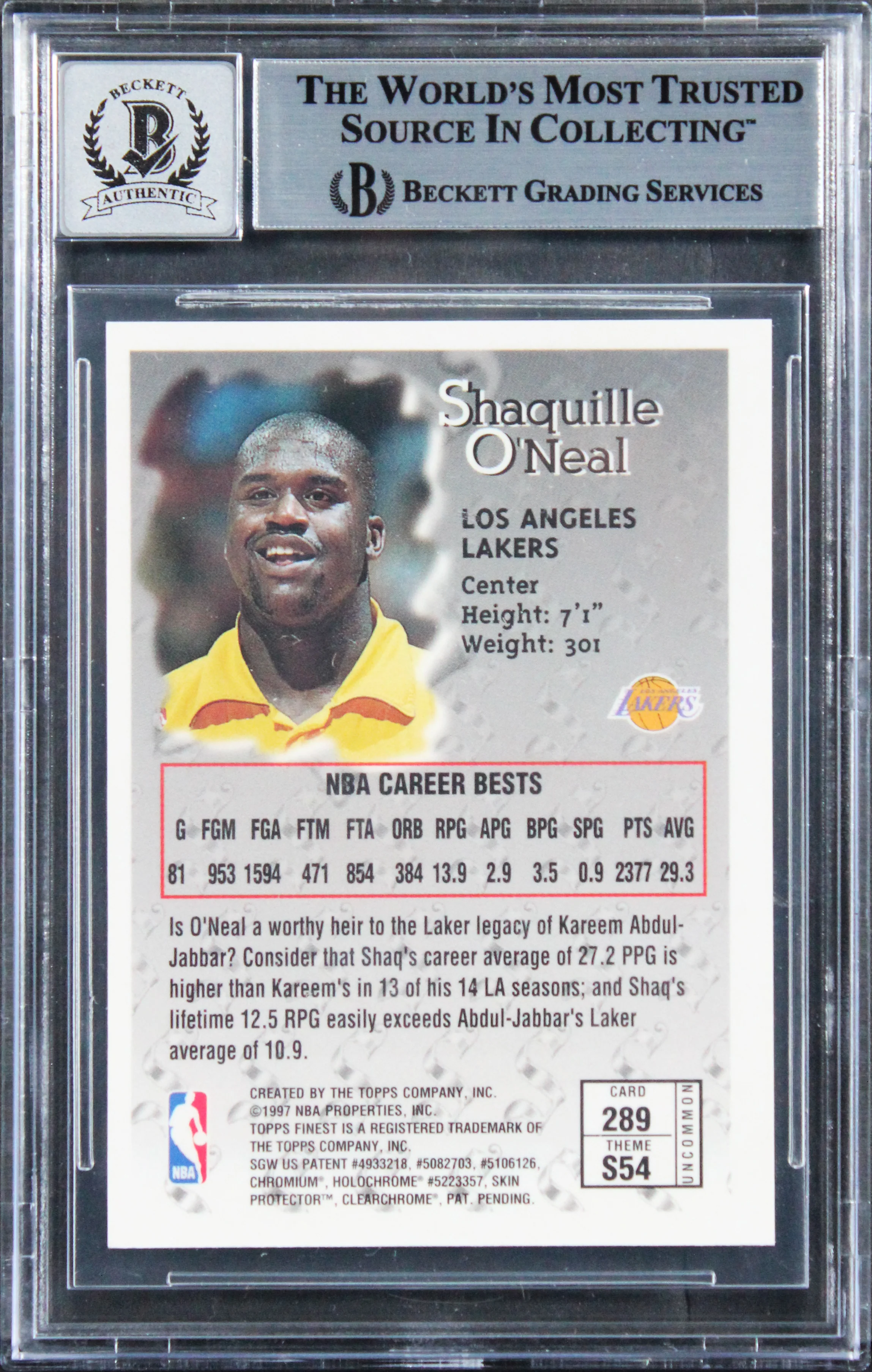 Lakers Shaquille O'Neal Signed 1996 Finest #289 Card Auto Grade 10! BAS Slabbed - Image 3