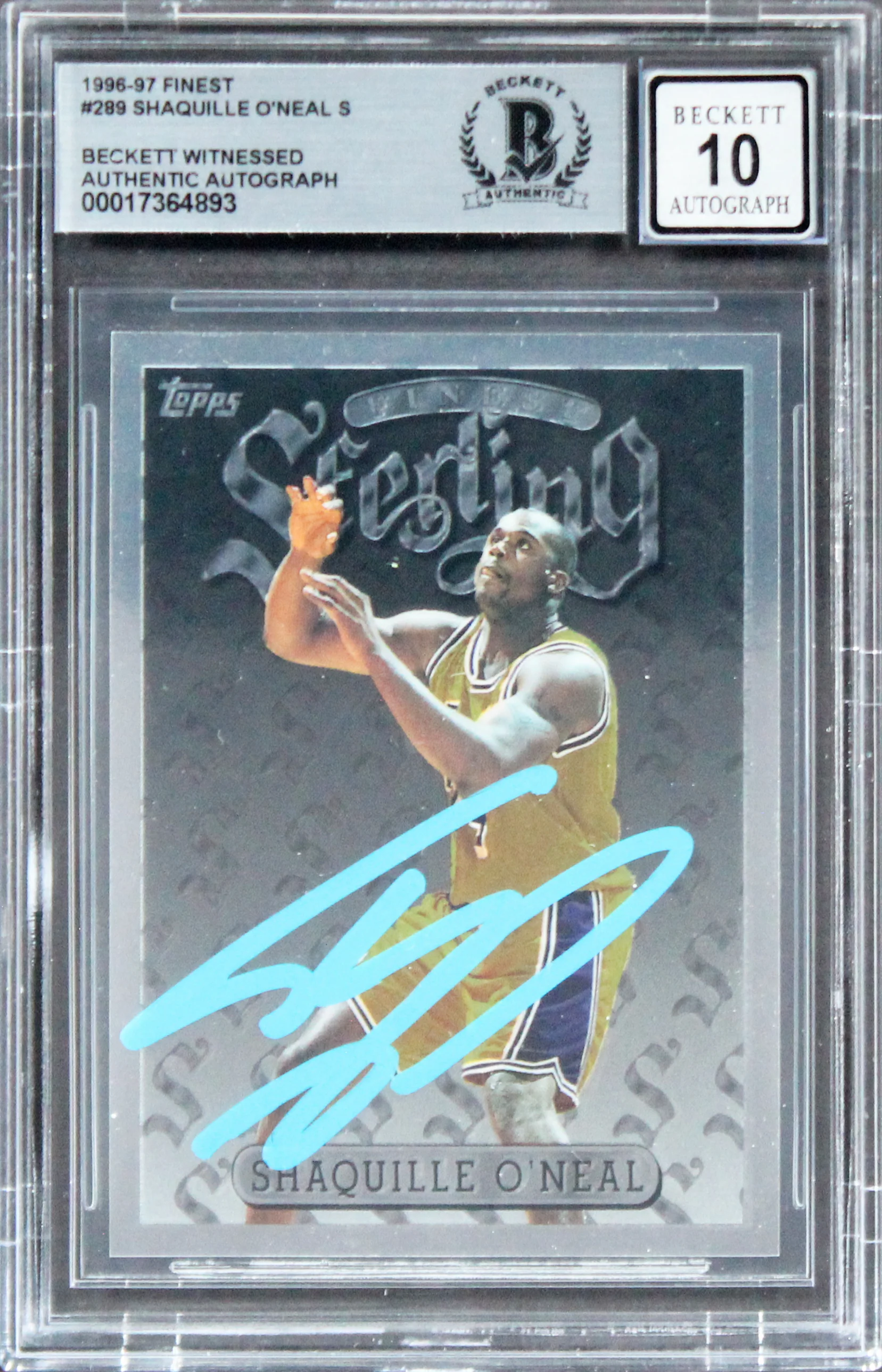 Lakers Shaquille O'Neal Signed 1996 Finest #289 Card Auto Graded GM 10! BAS Slab - Image 2