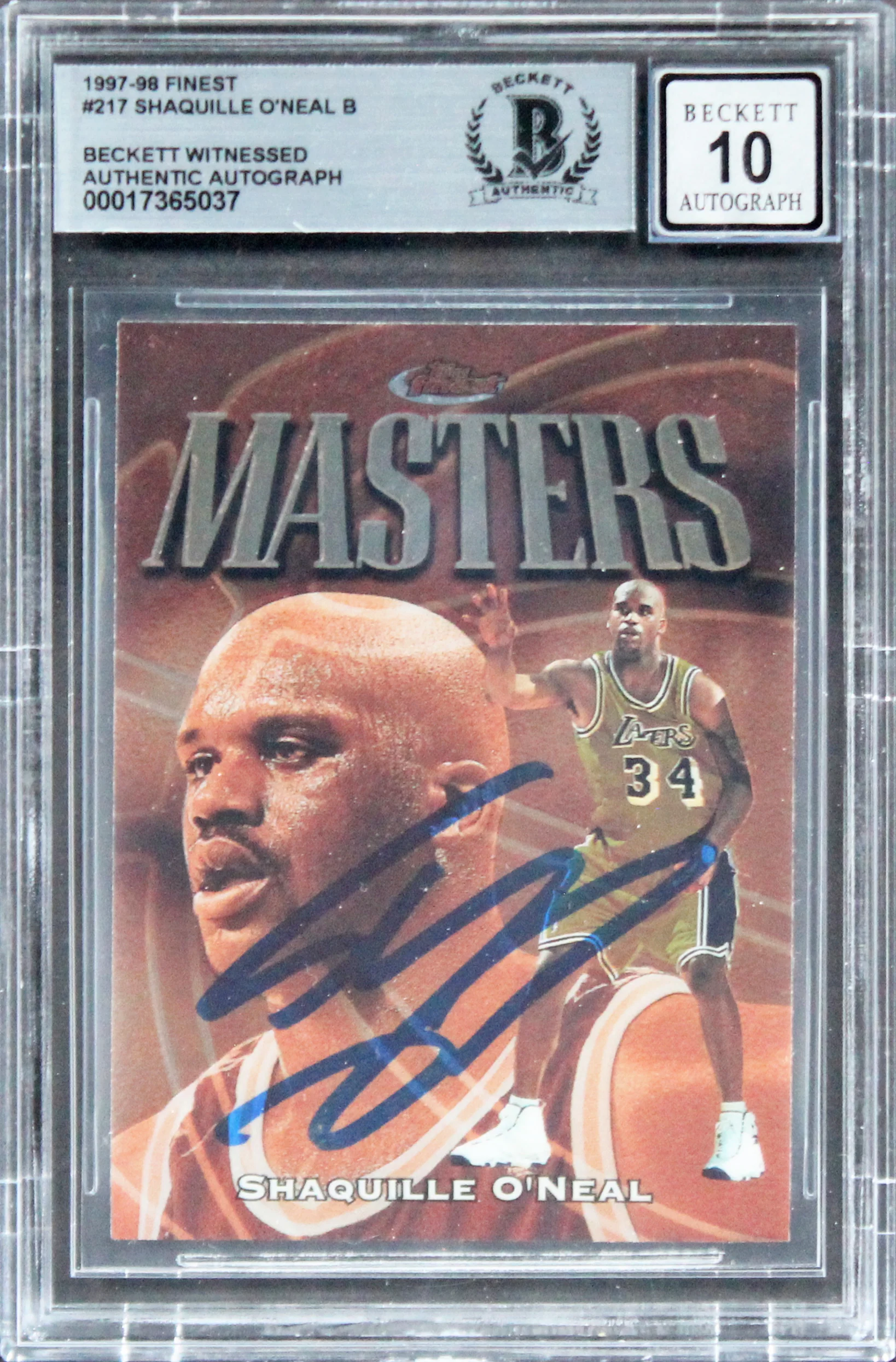 Lakers Shaquille O'Neal Signed 1997 Finest #217 Card Auto Graded GM 10! BAS Slab - Image 2