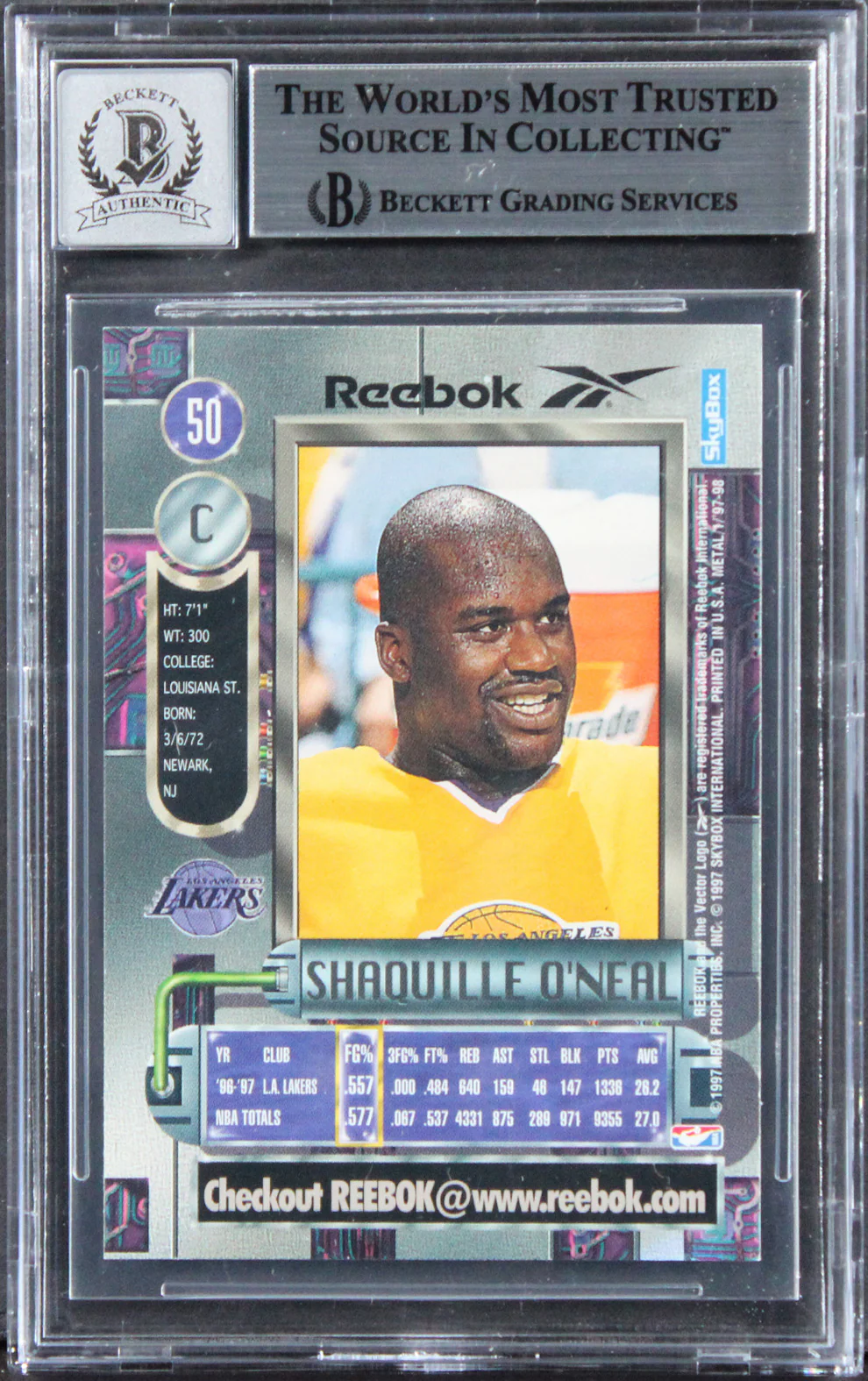 Lakers Shaquille O'Neal Signed 1997 Metal Universe #50 Card Auto 10! BAS Slabbed - Image 3