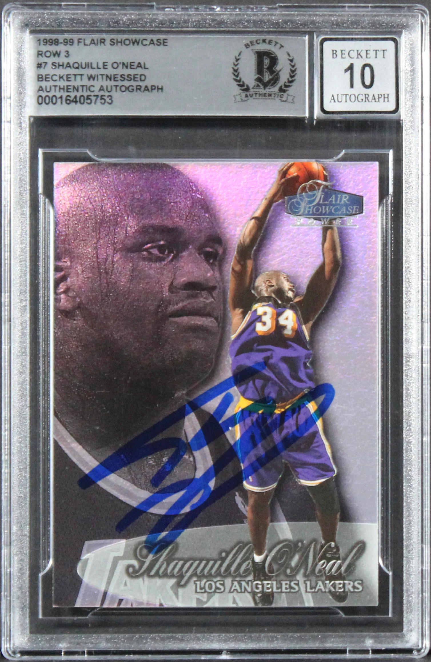 Lakers Shaquille O'Neal Signed 1998 Flair Showcase #7 Card Auto 10! BAS Slabbed - Image 2