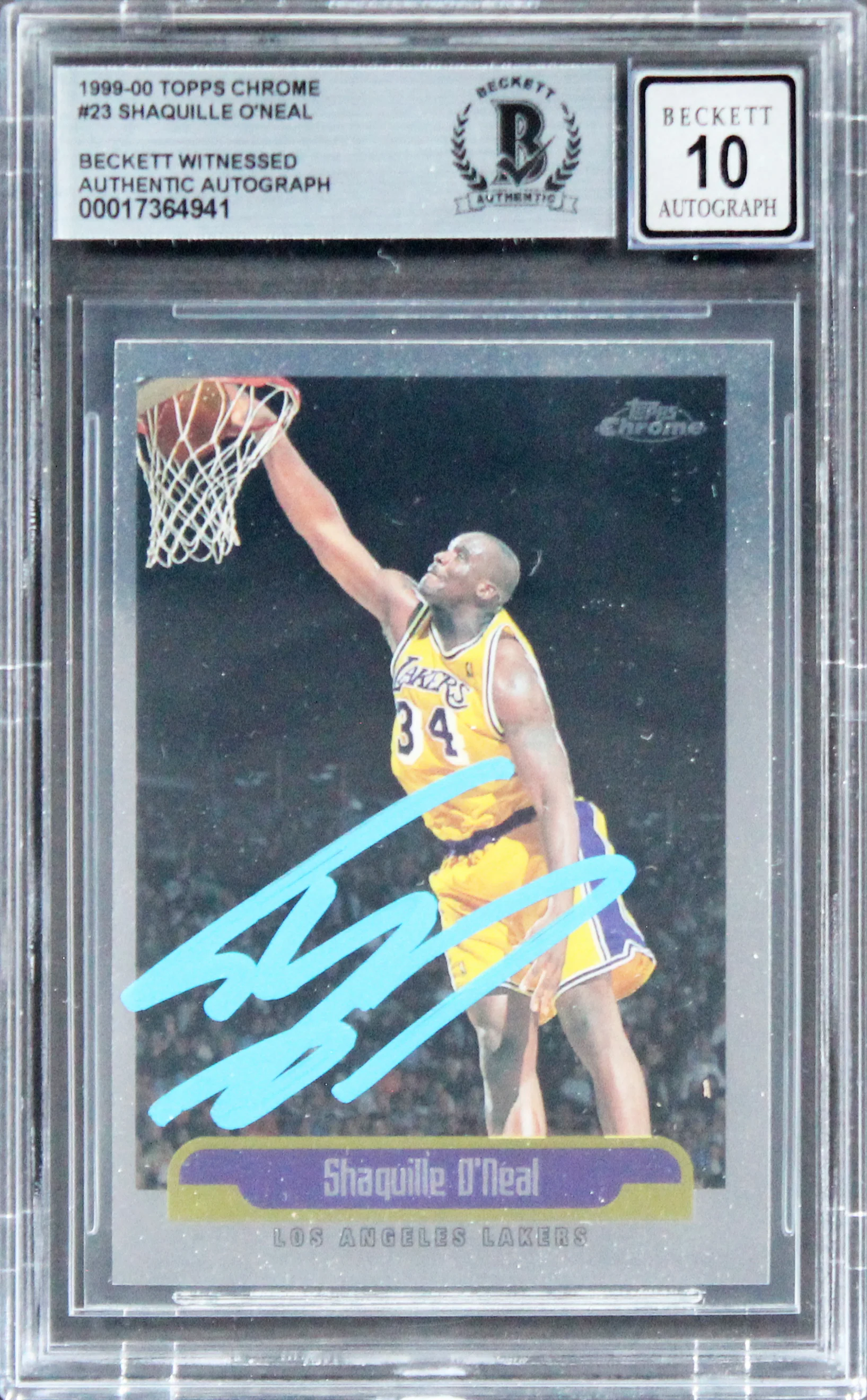 Lakers Shaquille O'Neal Signed 1999 Topps Chrome #23 Card AG GM 10! BAS Slab - Image 2