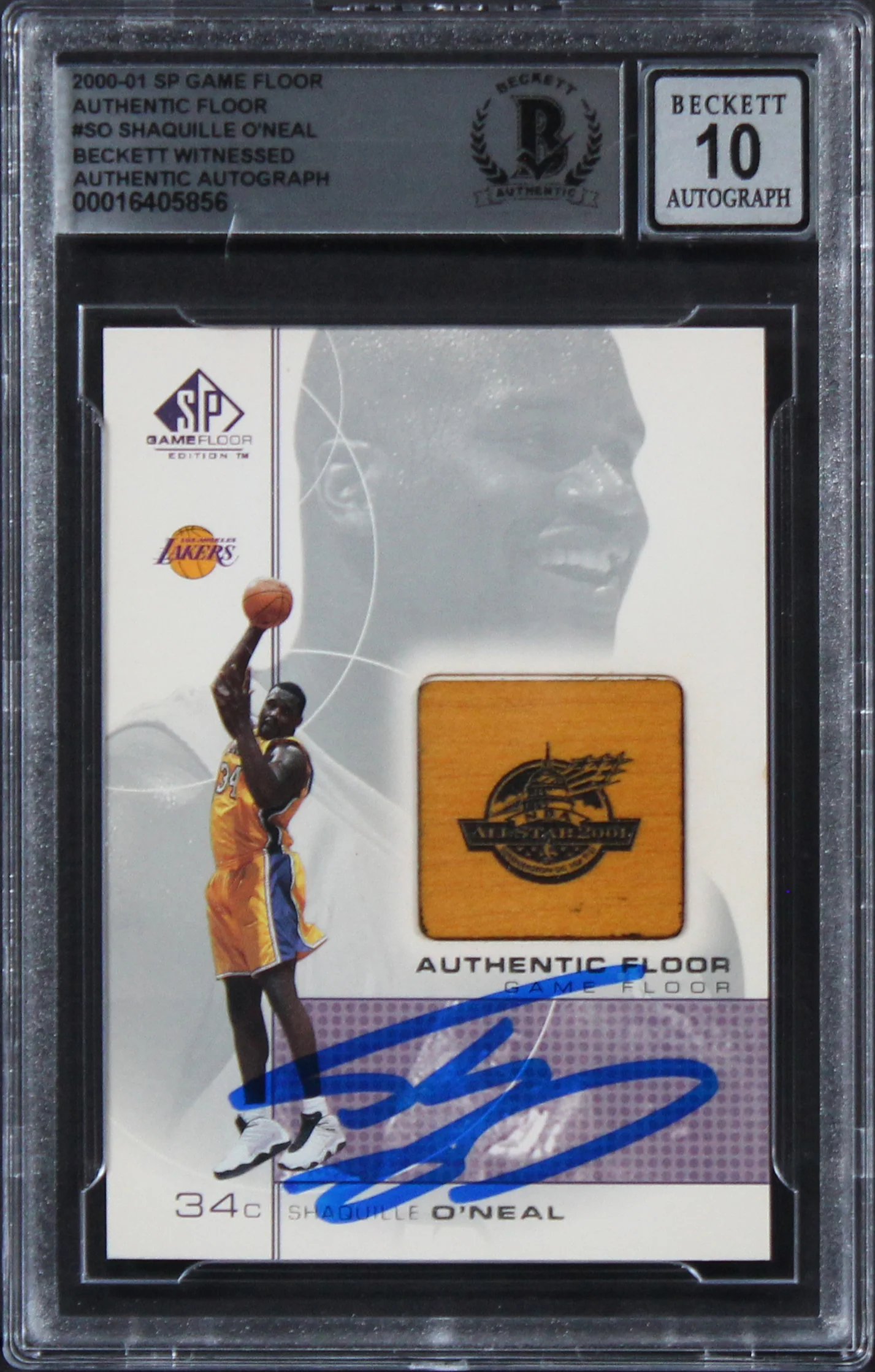 Lakers Shaquille O'Neal Signed 2000 SP Game Floor #SO Card Auto 10! BAS Slab 1 - Image 2