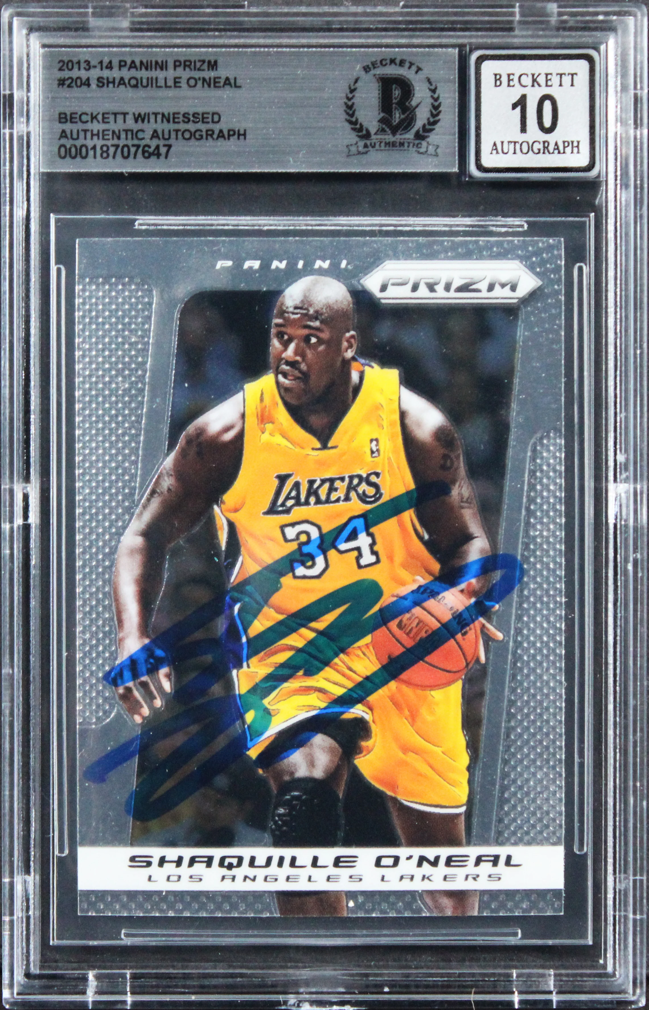 Lakers Shaquille O'Neal Signed 2013 Panini Prizm #204 Card Auto 10! BAS Slabbed - Image 2