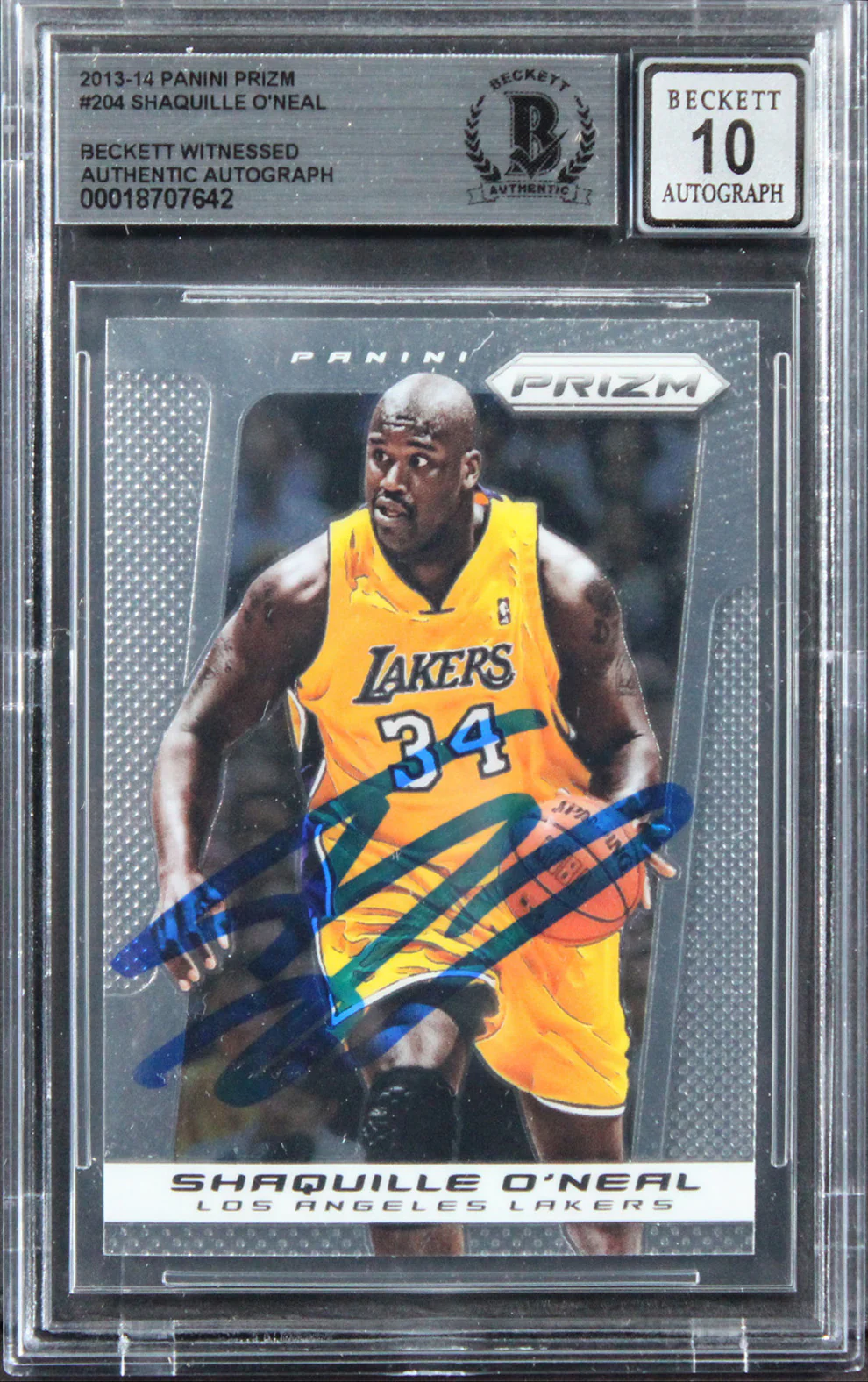 Lakers Shaquille O'Neal Signed 2013 Panini Prizm #204 Card Auto 10! BAS Slabbed - Image 2