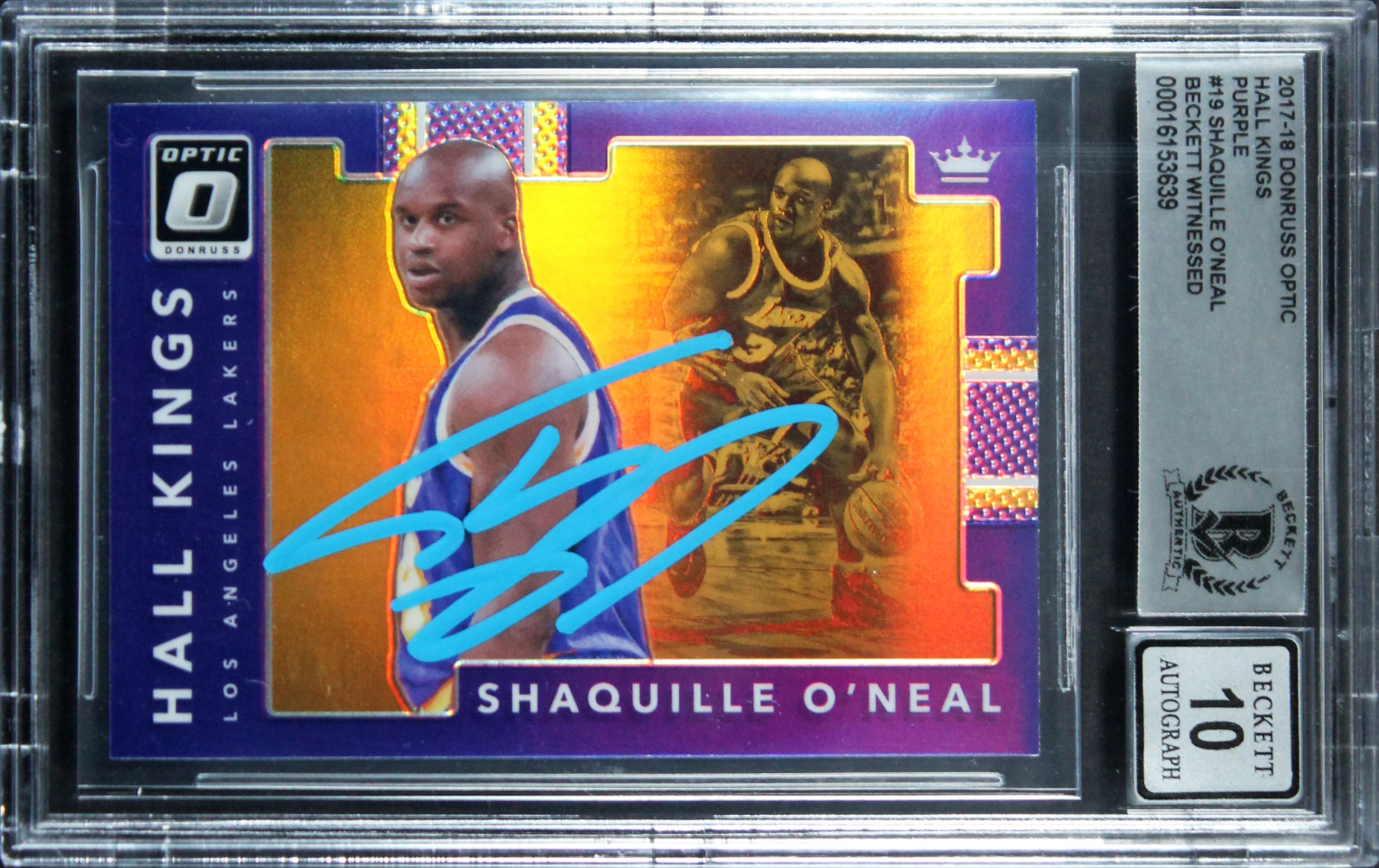 Lakers Shaquille O'Neal Signed 2017 Donruss Optic HK #19 Card Auto 10! BAS Slab - Image 2