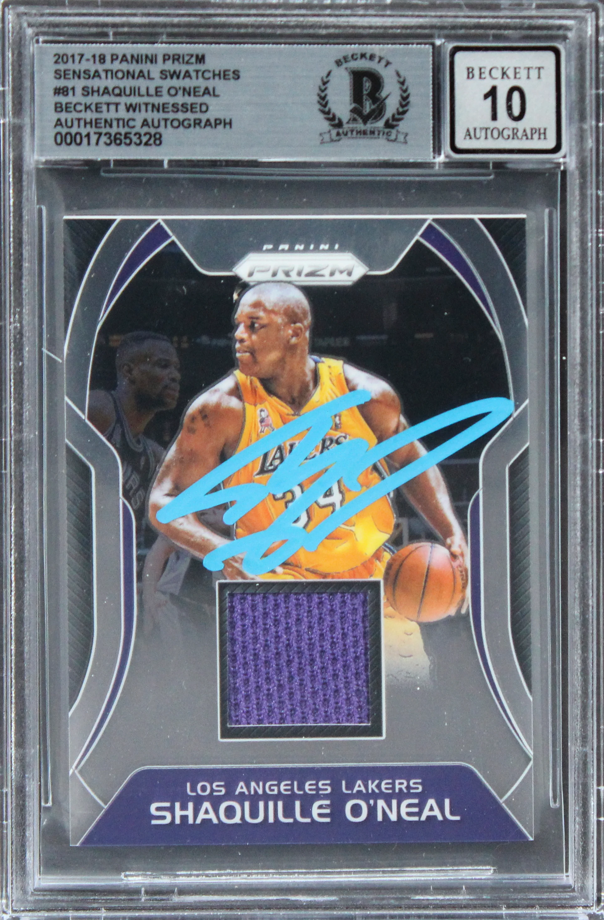Lakers Shaquille O'Neal Signed 2017 Panini Prizm SS #81 Card Auto 10! BAS Slab 1 - Image 2