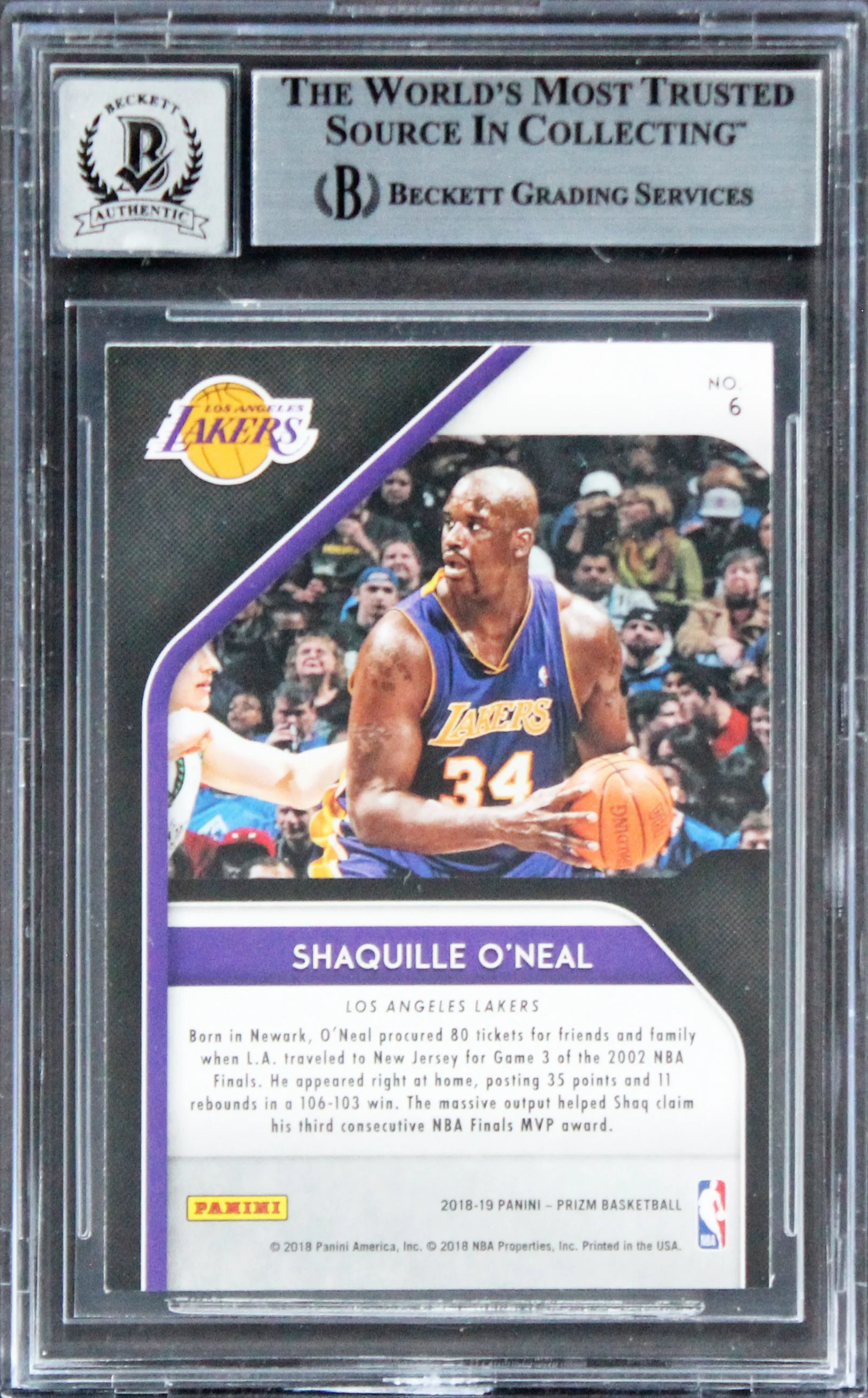 Lakers Shaquille O'Neal Signed 2018 Panini Prizm HM #6 Card AG GM 10! BAS Slab - Image 3