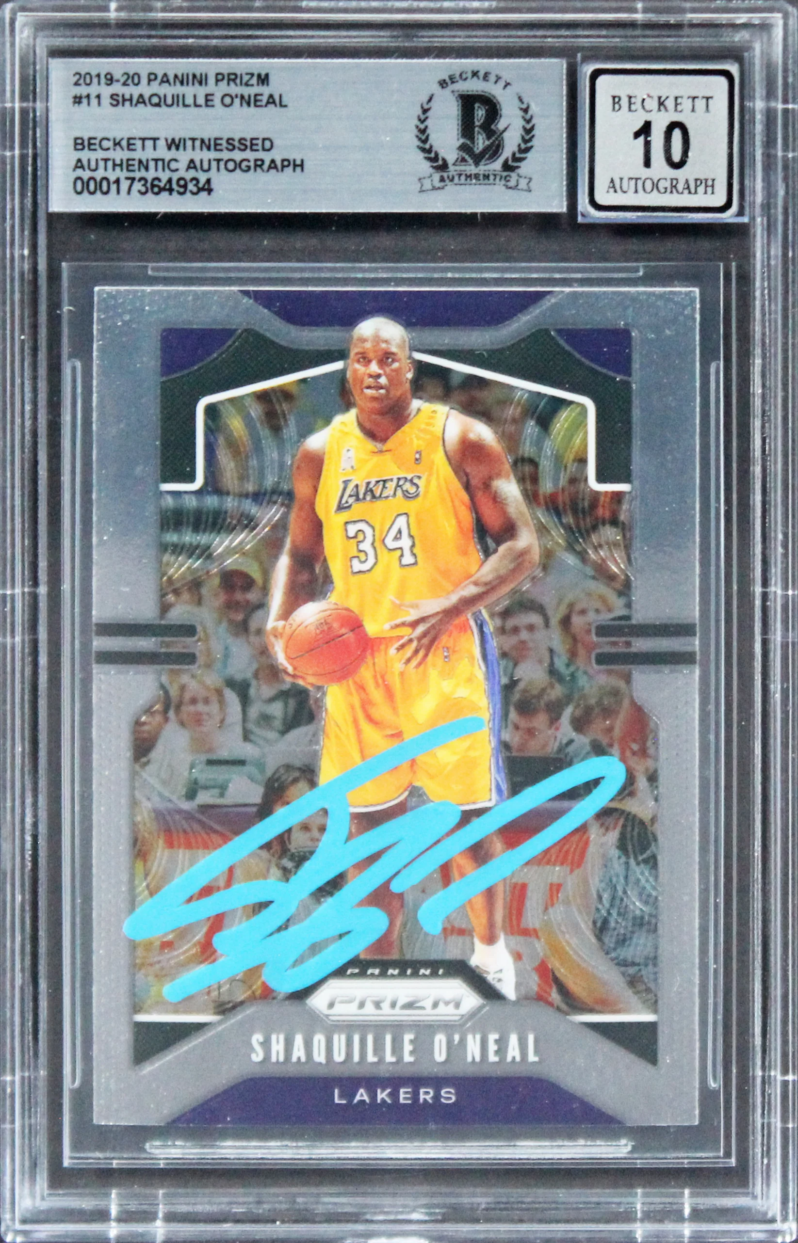 Lakers Shaquille O'Neal Signed 2019 Panini Prizm #11 Card Auto G GM 10! BAS Slab - Image 2