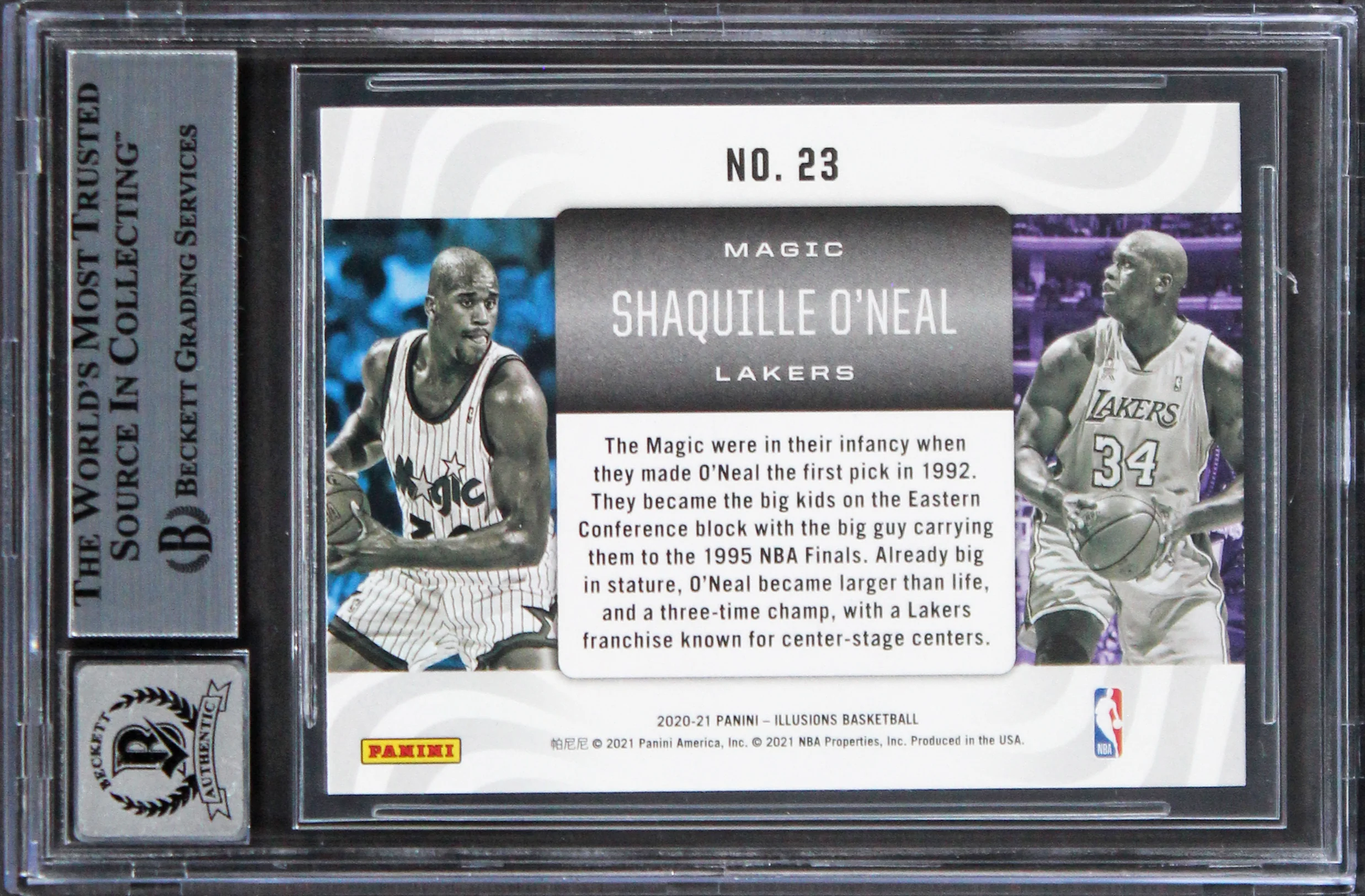 Lakers Shaquille O'Neal Signed 2020 Panini Illusions #23 Card Auto 10! BAS Slab - Image 3