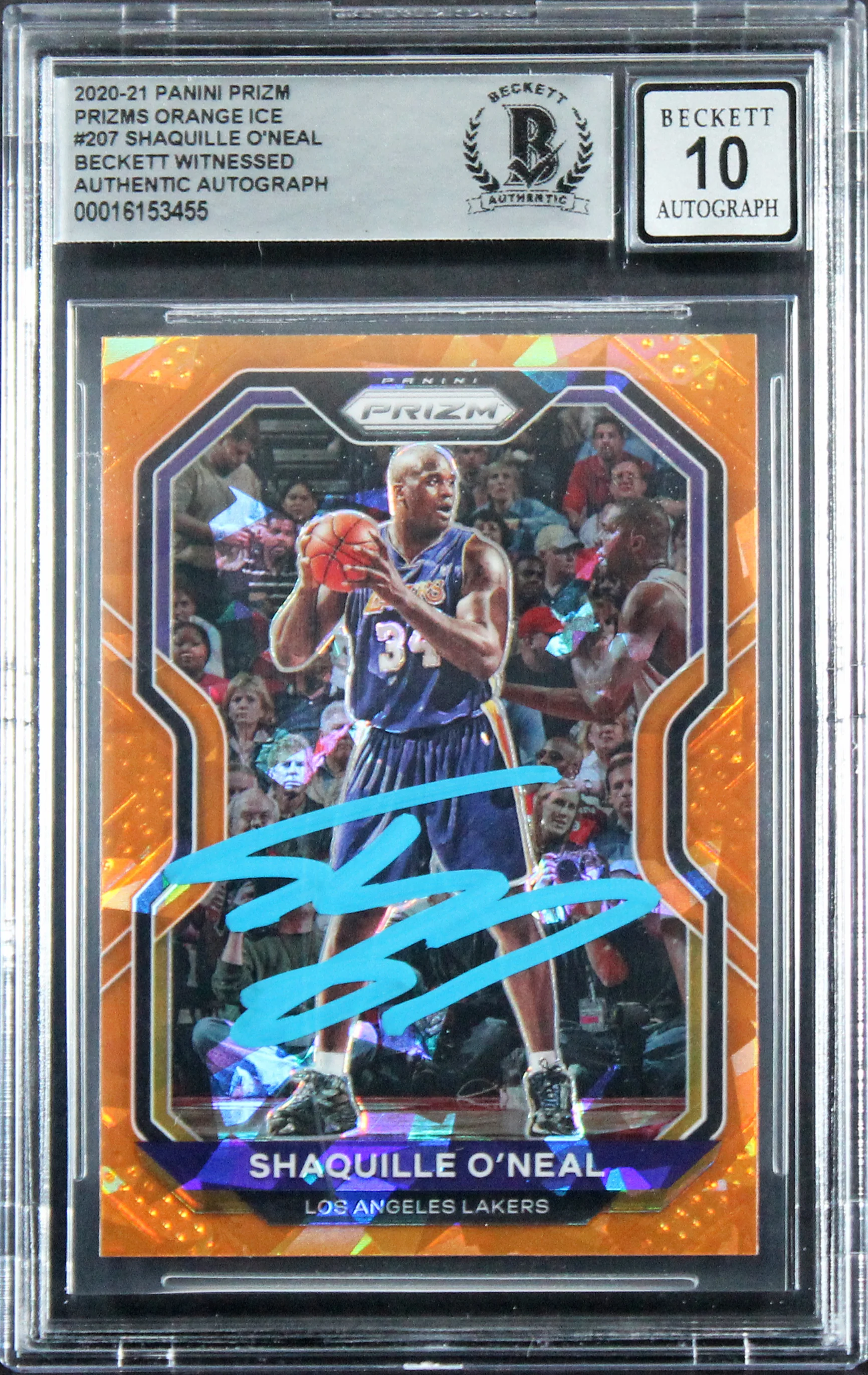 Lakers Shaquille O'Neal Signed 2020 Panini Prizm OI #207 Card Auto 10! BAS Slab - Image 2
