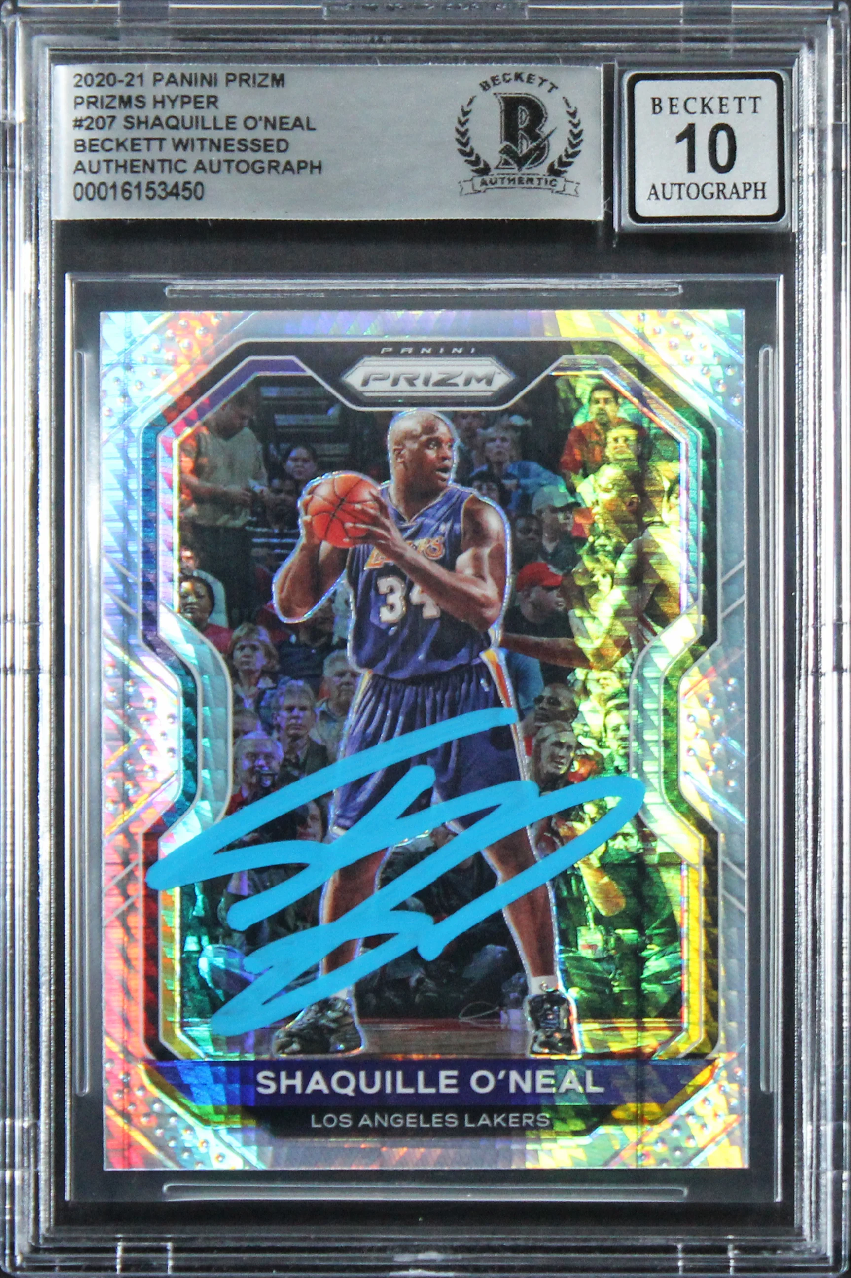 Lakers Shaquille O'Neal Signed 2020 Panini Prizm PH #207 Card Auto 10 BAS Slab - Image 2