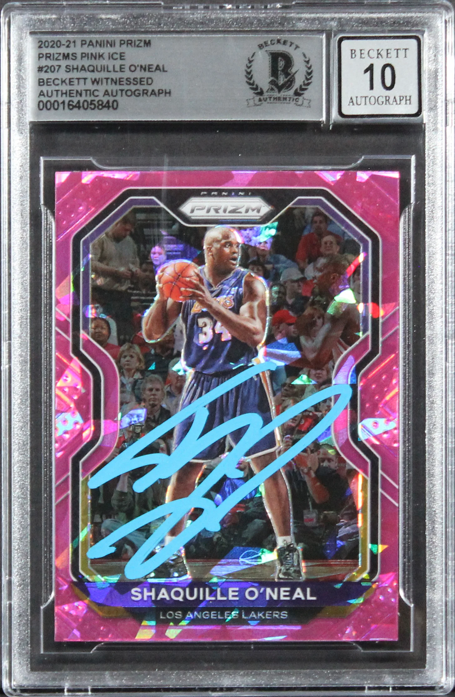 Lakers Shaquille O'Neal Signed 2020 Panini Prizm PI #207 Card Auto 10! BAS Slab - Image 2